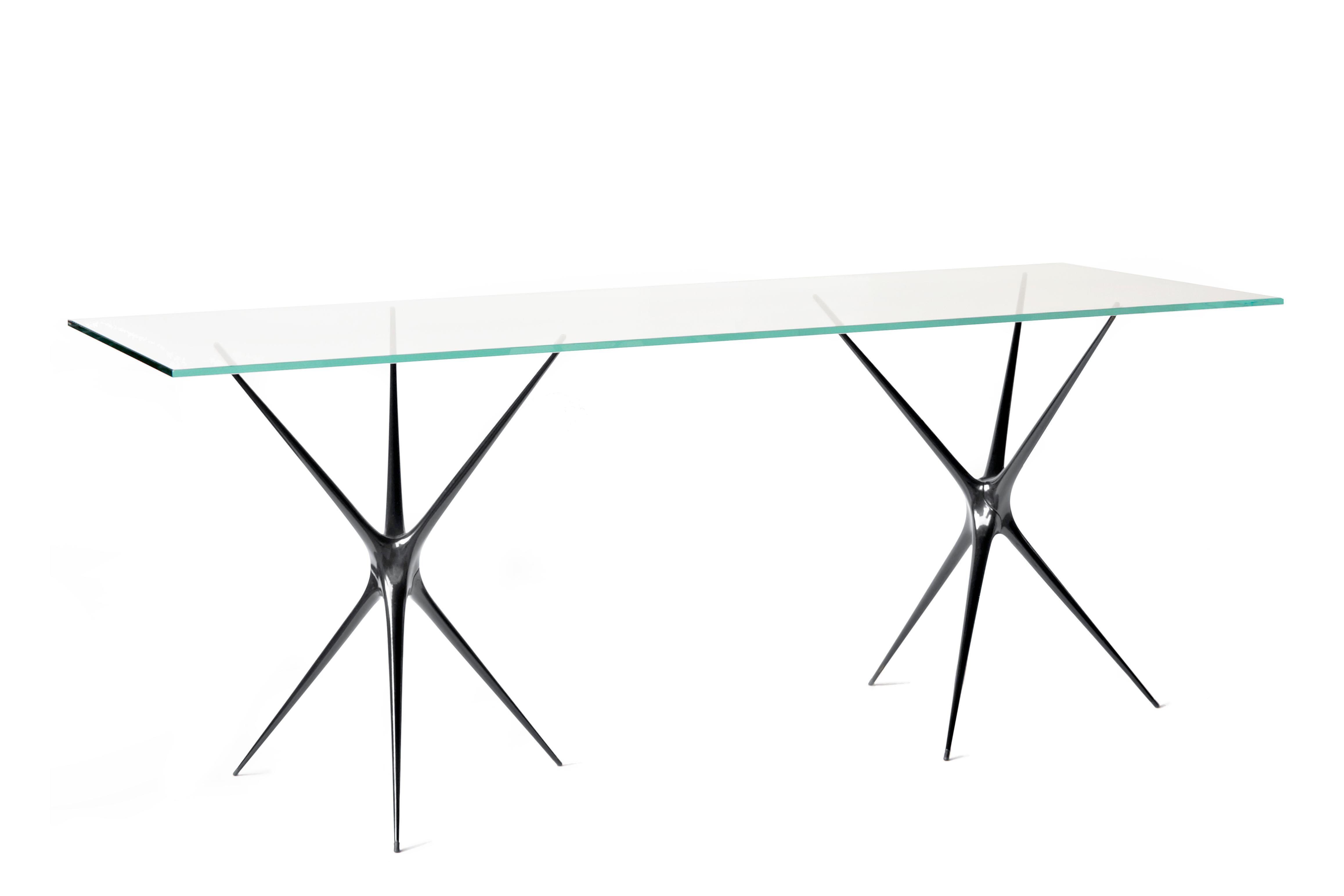 Supernova, Recycled Cast Aluminum Trestle Table Legs & Glass by Made in Ratio For Sale 4