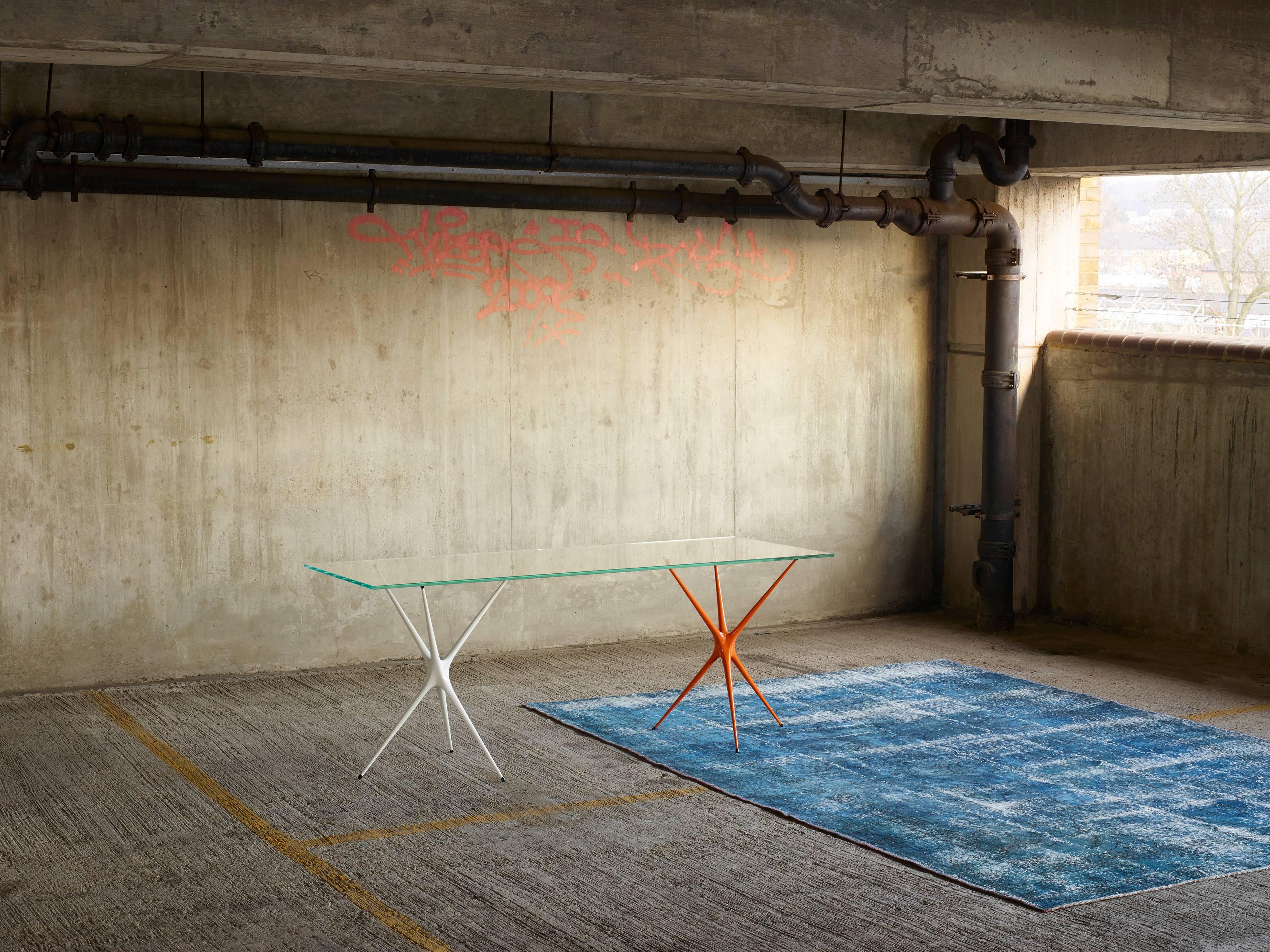British Supernova, Recycled Cast Aluminum Trestle Table Legs & Glass by Made in Ratio For Sale