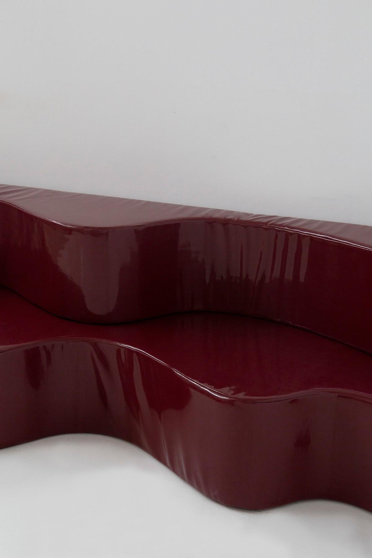 Space Age Superonda sofa Archizoom Poltronova in Vinyl Color amaranth