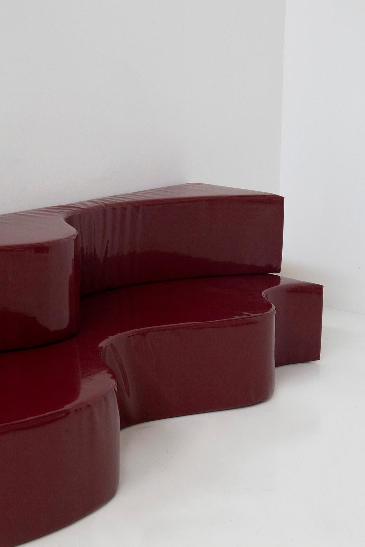 Italian Superonda sofa Archizoom Poltronova in Vinyl Color amaranth