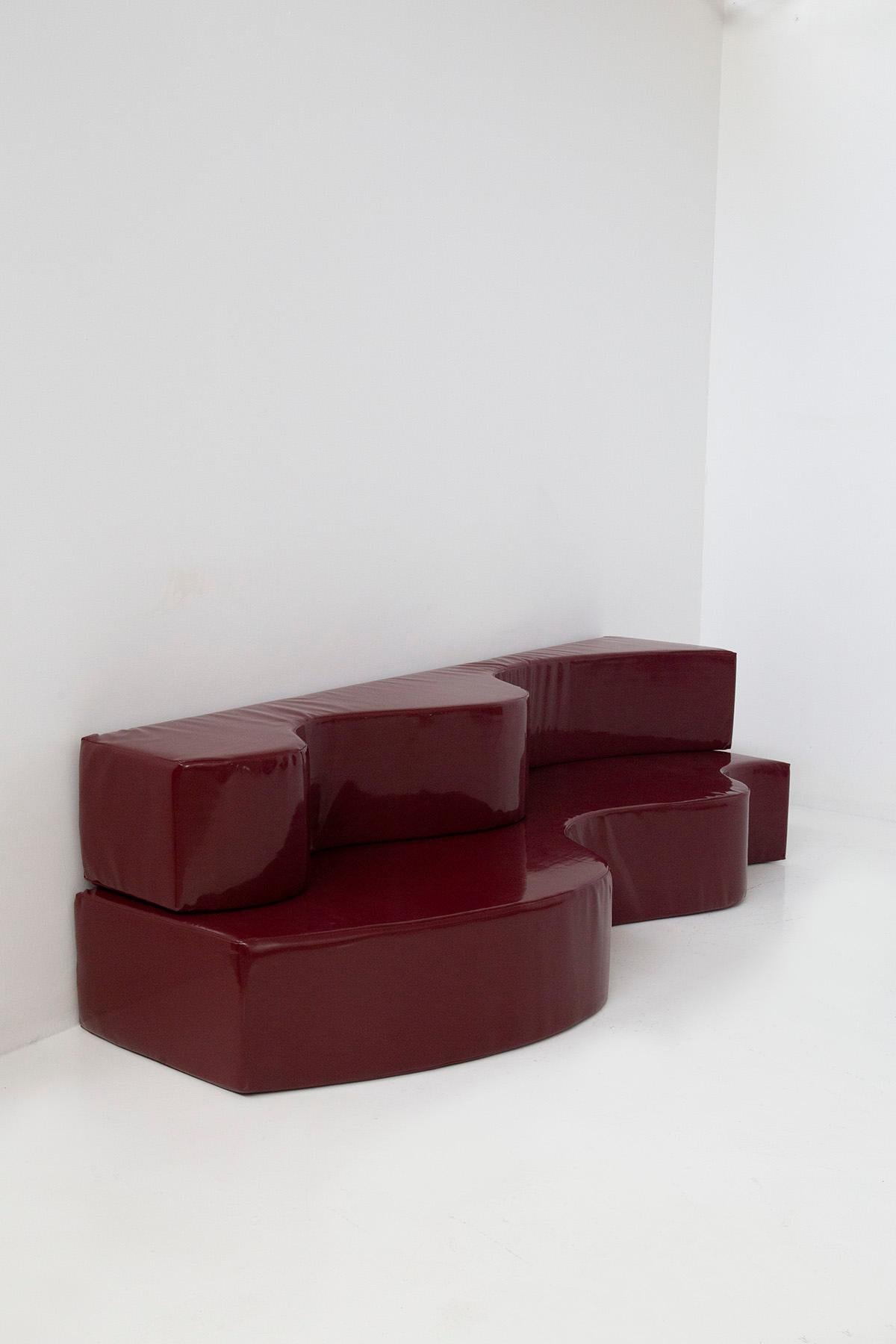 20th Century Superonda sofa Archizoom Poltronova in Vinyl Color amaranth