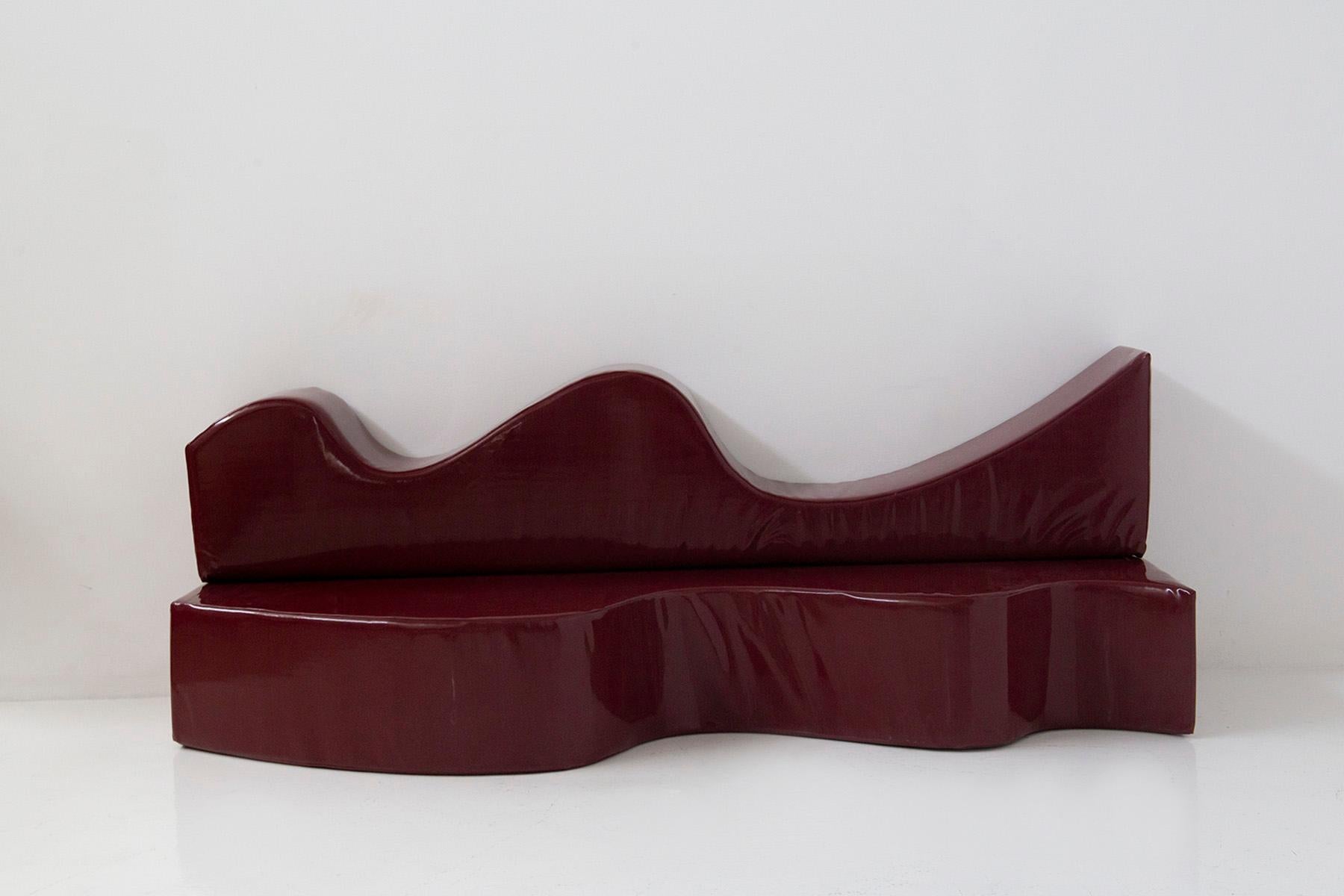 Faux Leather Superonda sofa Archizoom Poltronova in Vinyl Color amaranth