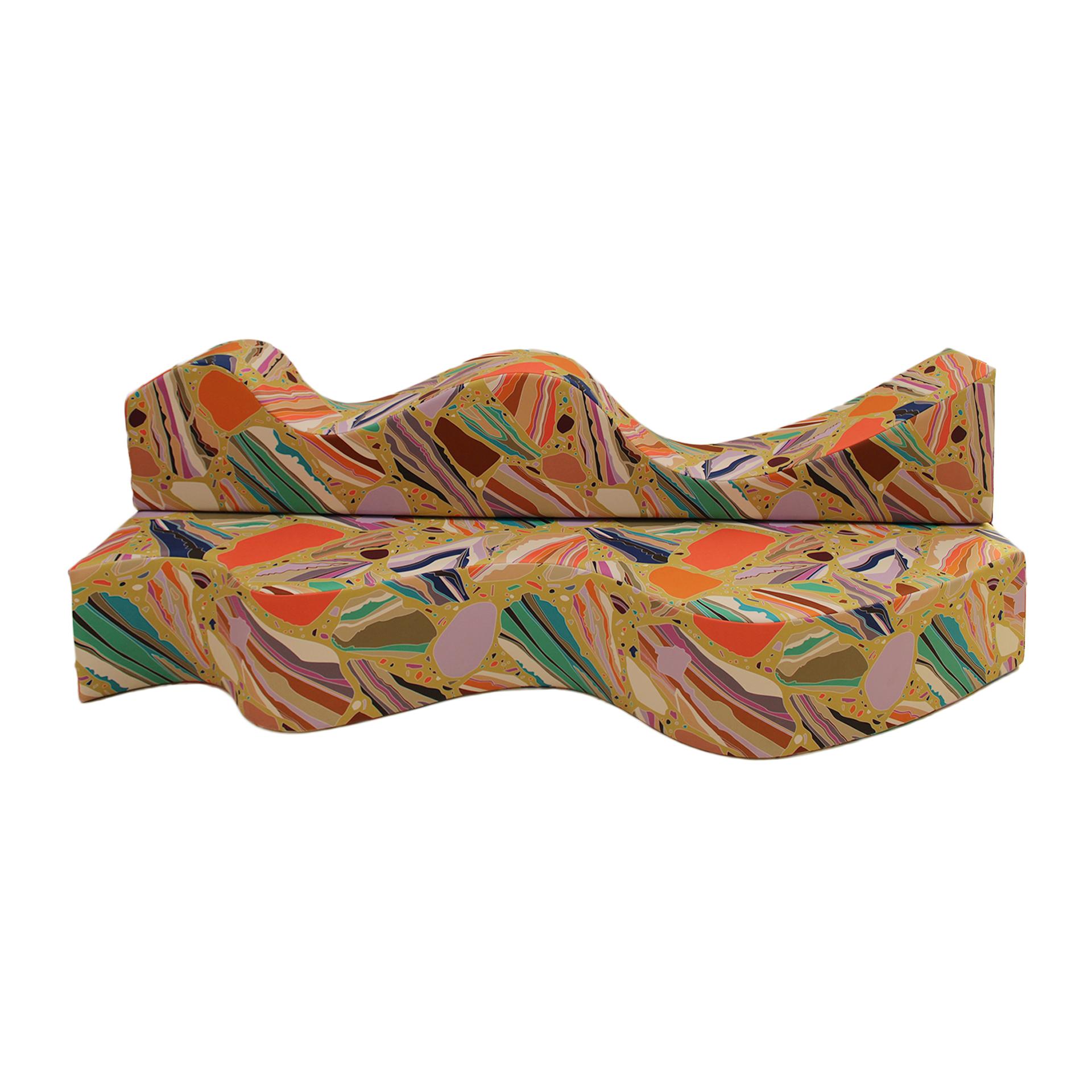 Italian Superonda Sofa with Organic Shape and Multicouloured Pattern Fabric by Archizoom For Sale