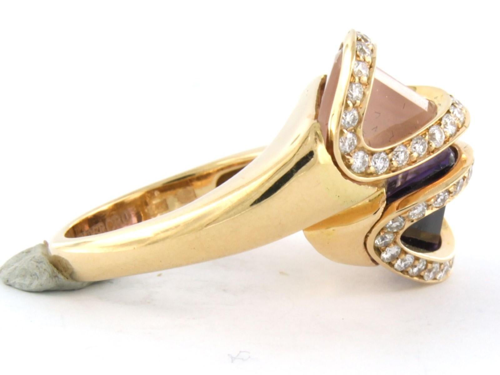 Superoro - 18k pink gold ring set with amethyst and rose quartz, and brilliant cut diamond 0.50 ct G/H-VS/SI - ring size U.S. 6.5 - EU. 17 (53)

detailed description:

the top of the ring is 2.0 cm wide

weight: 12.2 gr

ring size US 6.5 - EU. 17