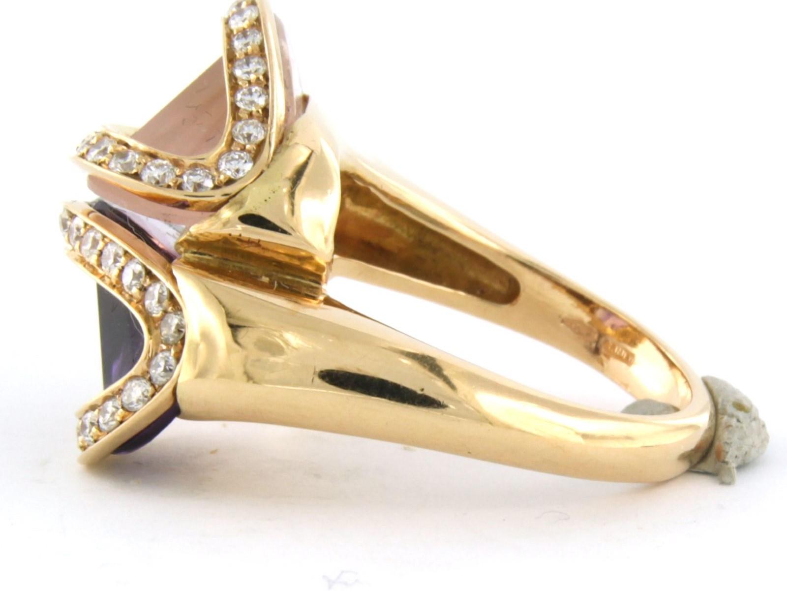 Women's Superoro 18k gold ring with amethyst and pink quartz, and brilliant cut diamond For Sale