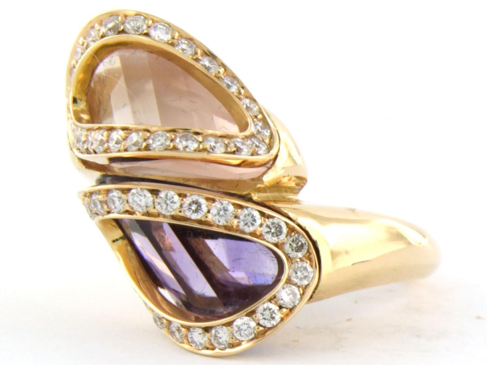 Superoro 18k gold ring with amethyst and pink quartz, and brilliant cut diamond For Sale 1