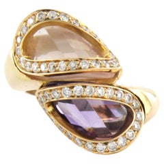 Anello Superoro in oro 18k con ametista e quarzo rosa e diamante taglio brillante
