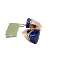 Superoro Italy Rose Gold Diamond and Lapis Bypass Ring