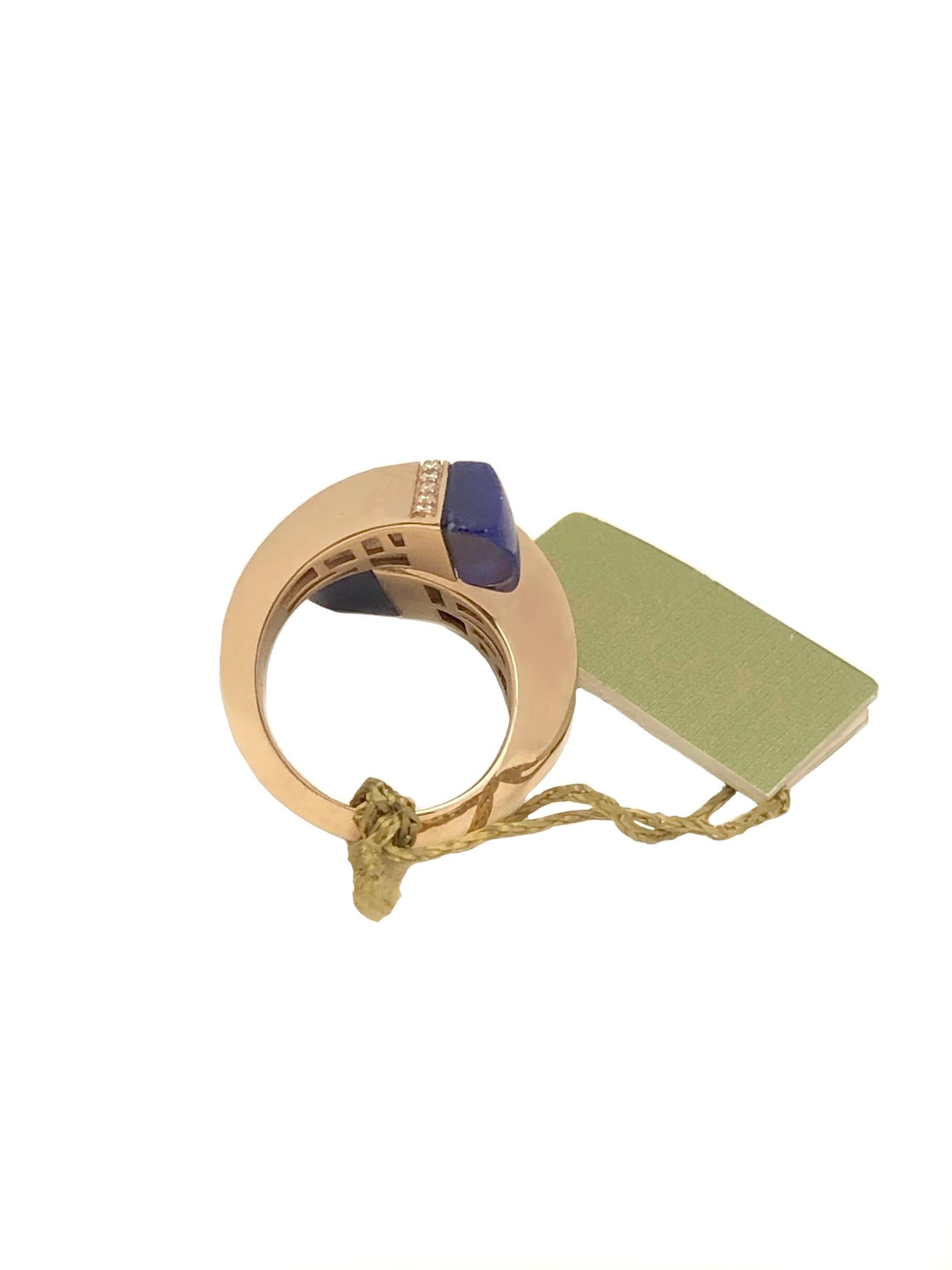 Round Cut Superoro Italy Rose Gold Diamond and Lapis Bypass Ring