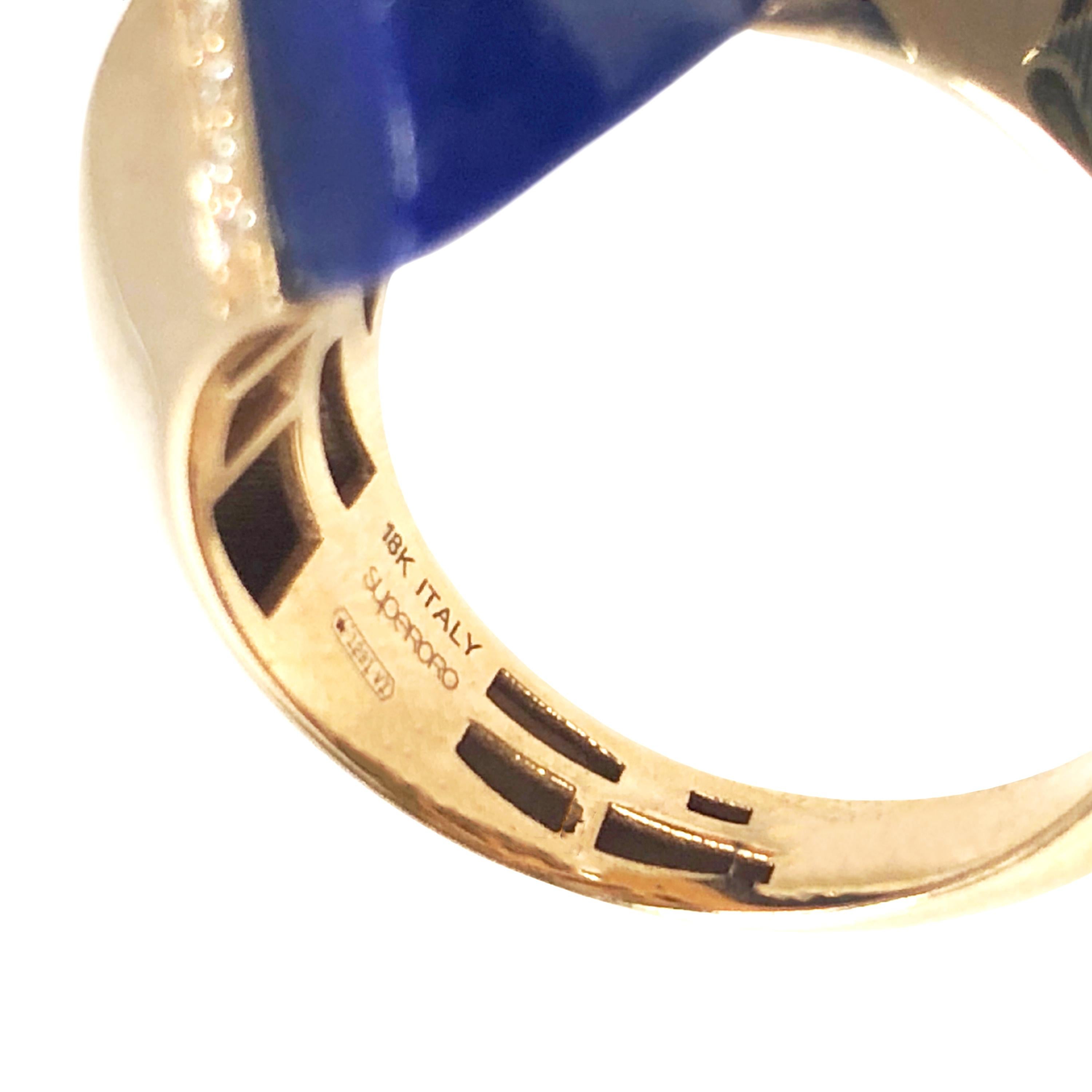 Superoro Italy Rose Gold Diamond and Lapis Bypass Ring In New Condition In Chicago, IL