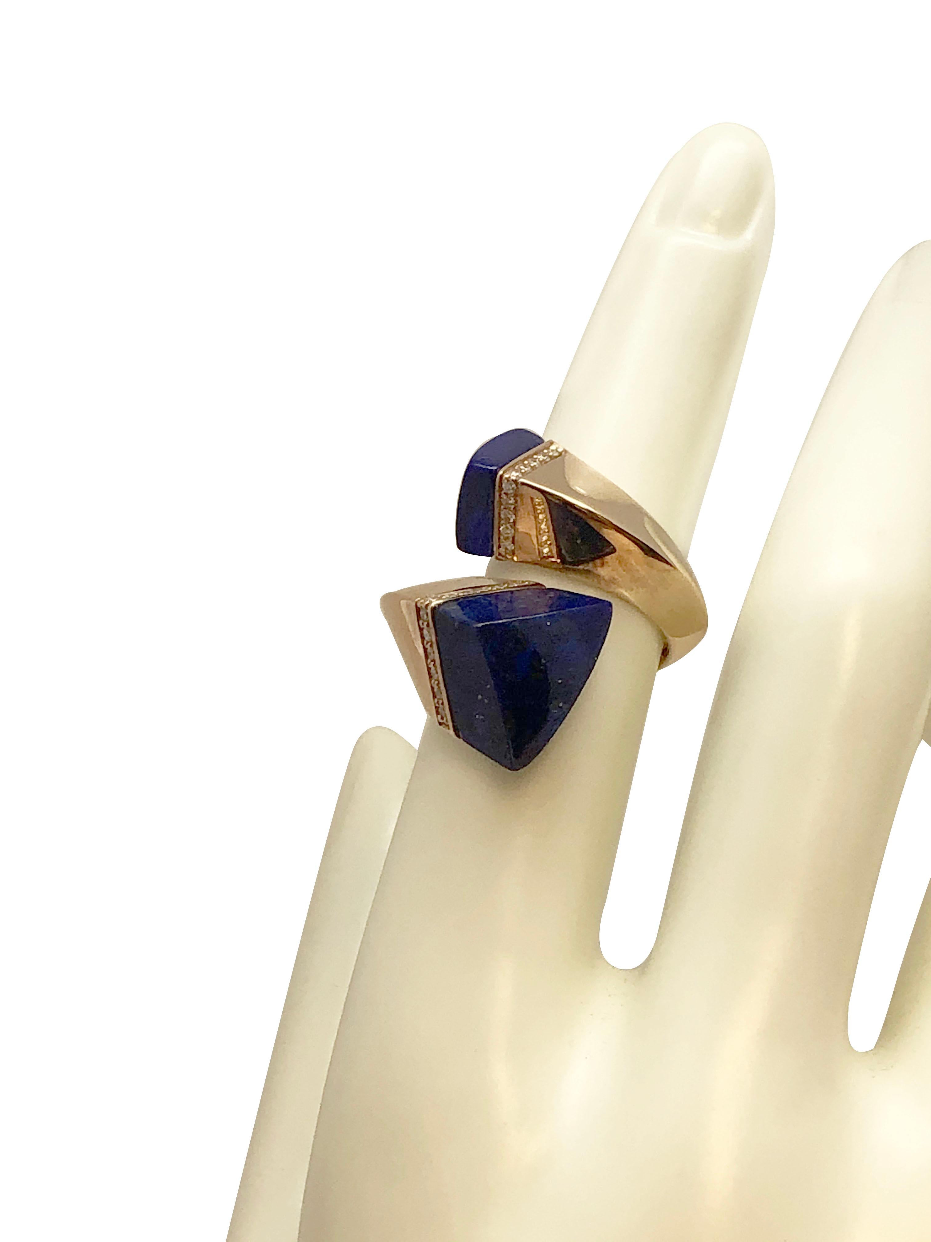 Superoro Italy Rose Gold Diamond and Lapis Bypass Ring 1