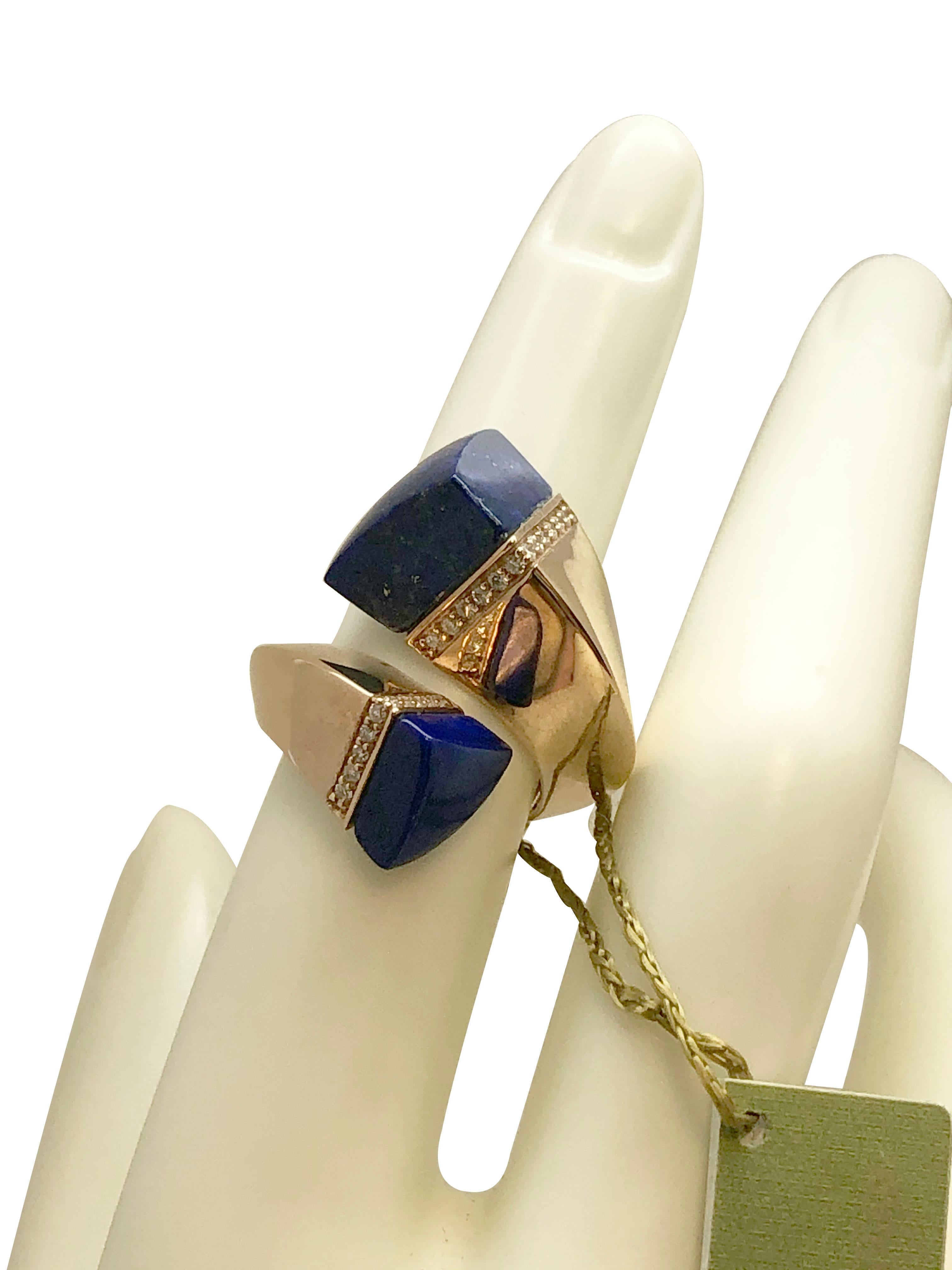 Superoro Italy Rose Gold Diamond and Lapis Bypass Ring 2