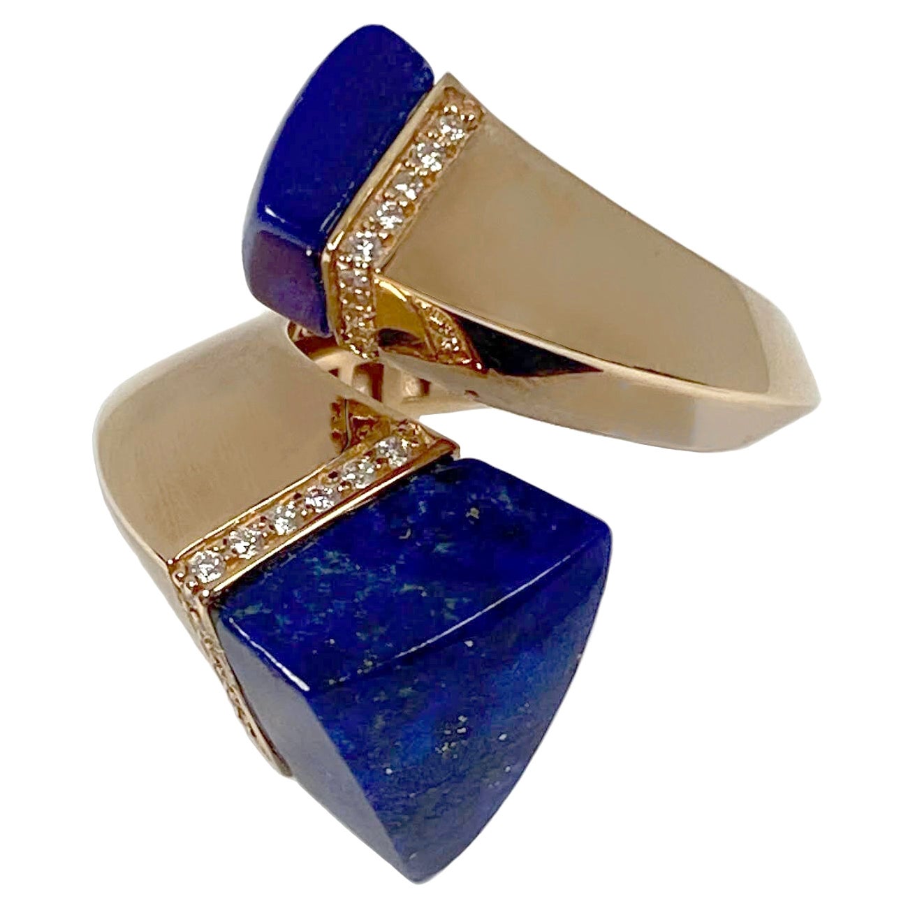 Superoro Italy Rose Gold Diamond and Lapis Bypass Ring