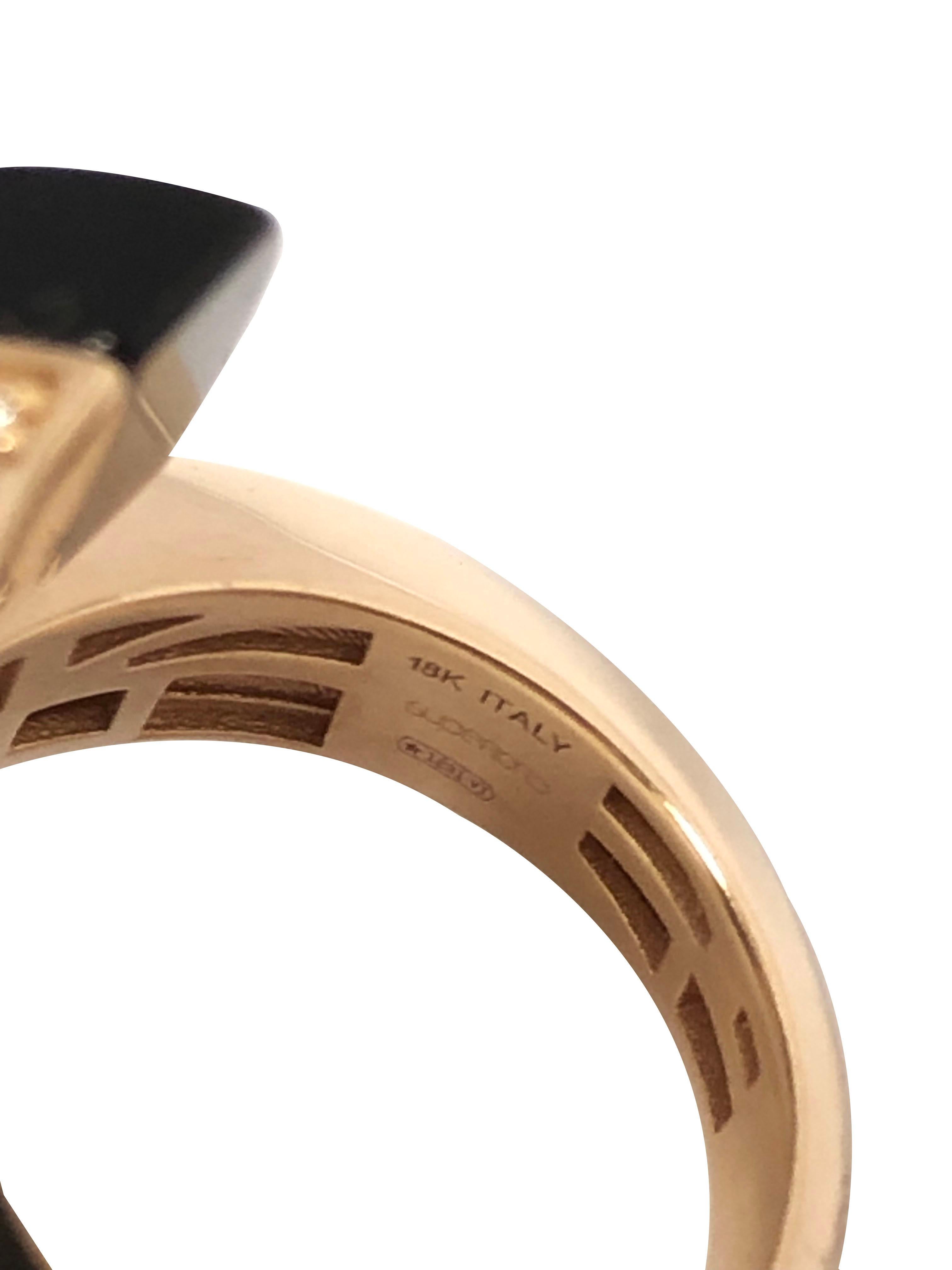 Anillo Bypass Superoro Italia Oro Rosa Diamante y Ónice Art Decó