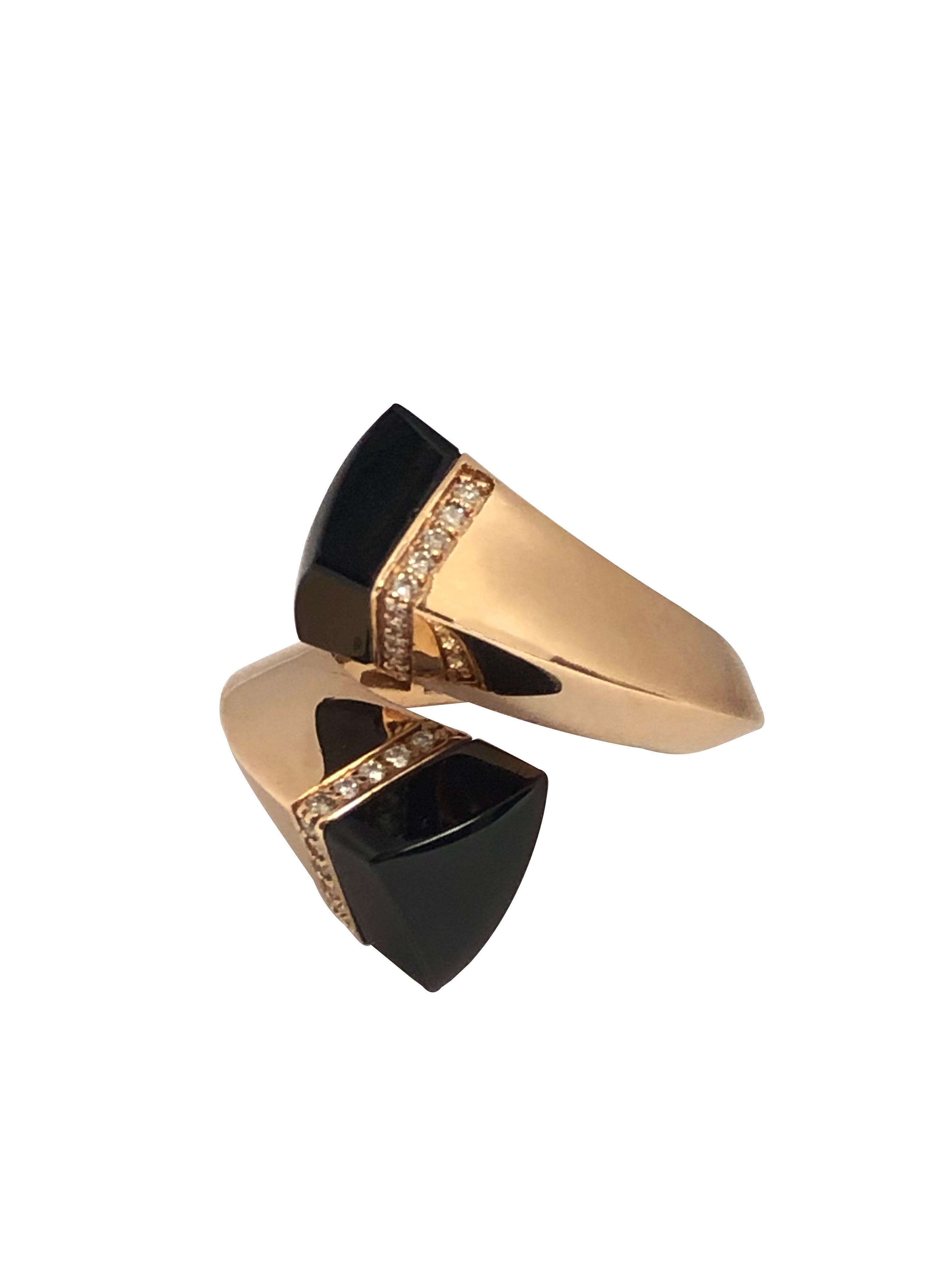 Anillo Bypass Superoro Italia Oro Rosa Diamante y Ónice Corte redondo