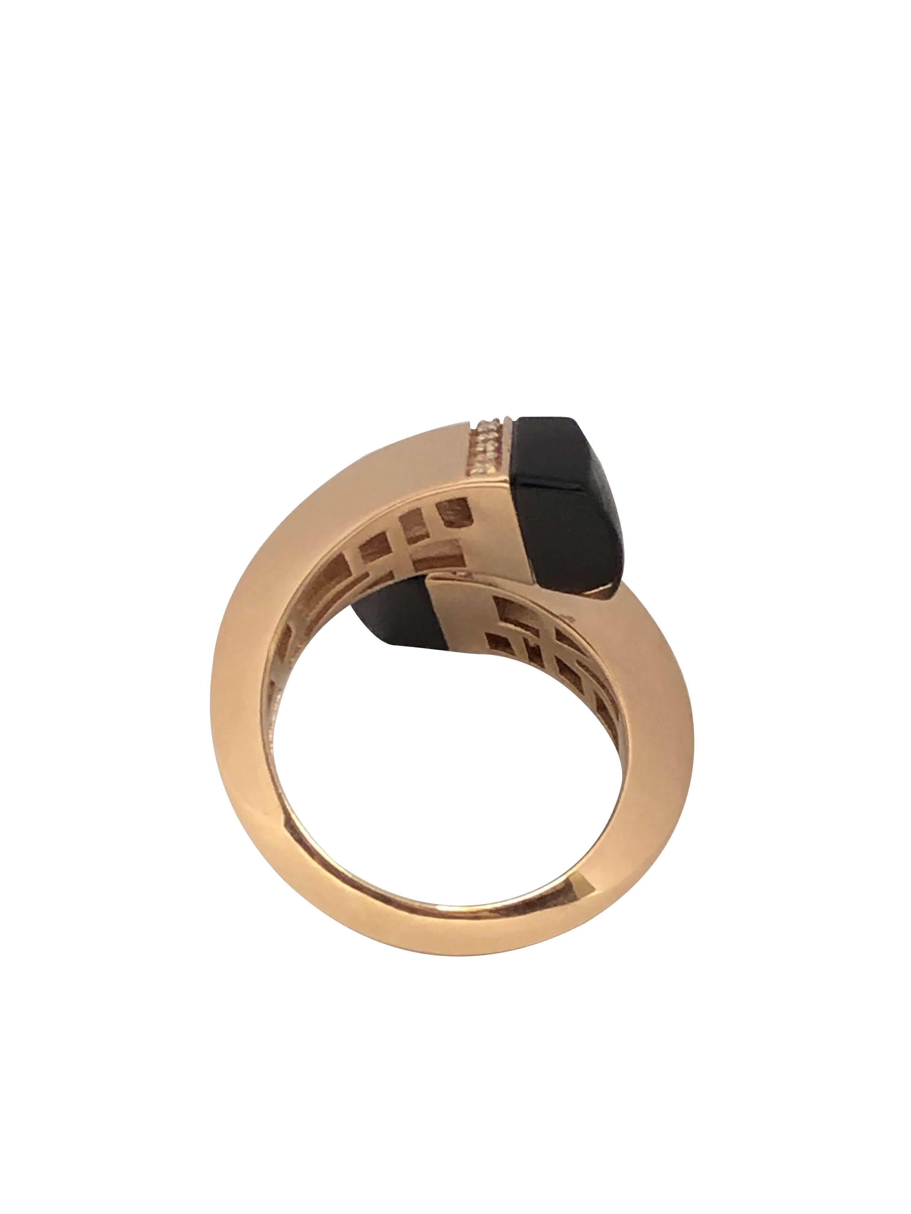 Anillo Bypass Superoro Italia Oro Rosa Diamante y Ónice en Excelente Estado en Chicago, IL