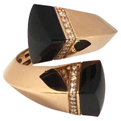 Superoro Italy Rose Gold Diamond and Onyx Bypass Ring
