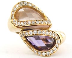 Anillo SUPERORO con amatista, cuarzo y diamante talla brillante 0,50ct oro de 18k
