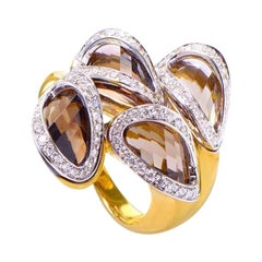 Superoro Yellow Gold Smokey Topaz and Diamond Ring