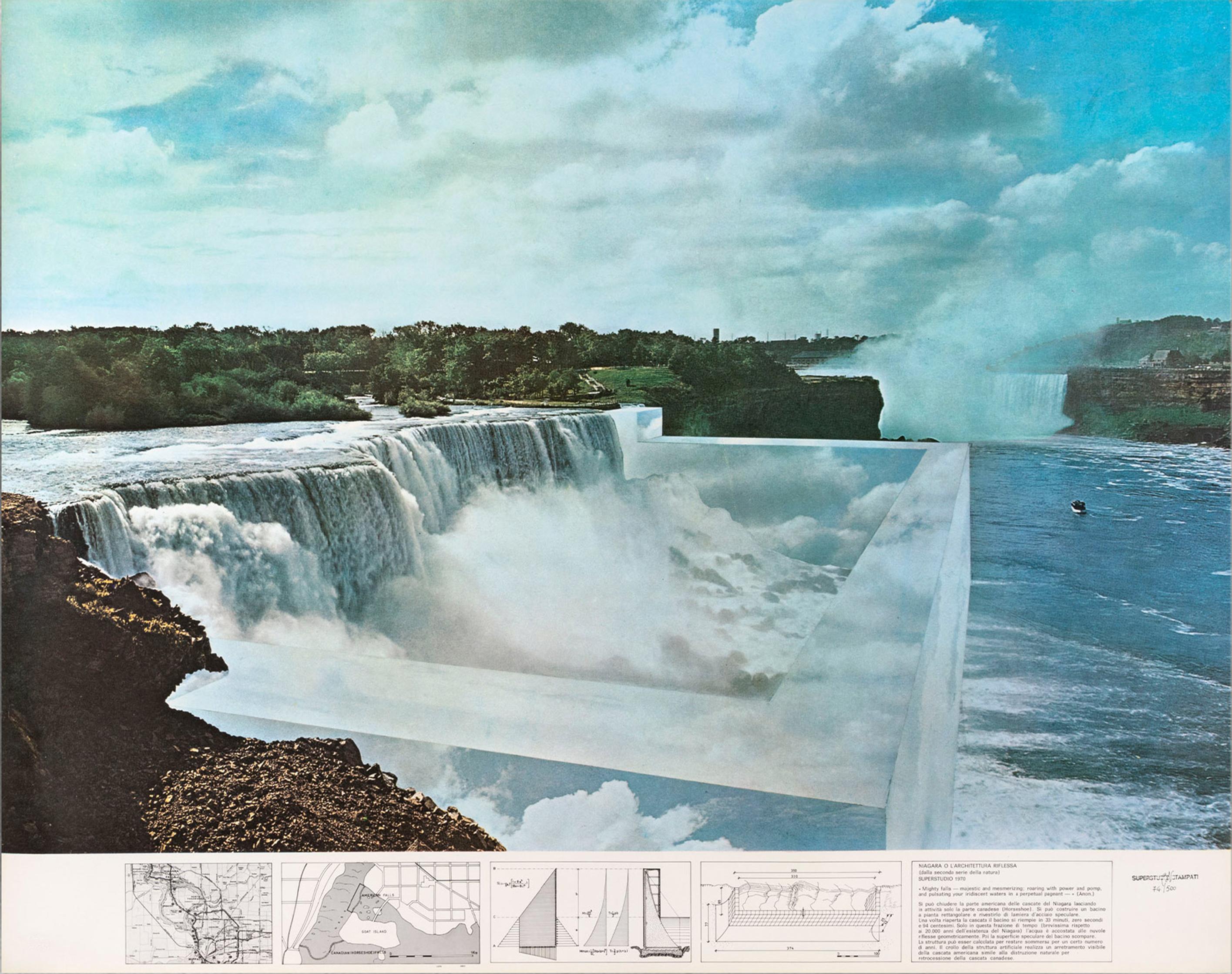 Superstudio Landscape Print - Niagara, project, Radical architecture, Seventies, Italian