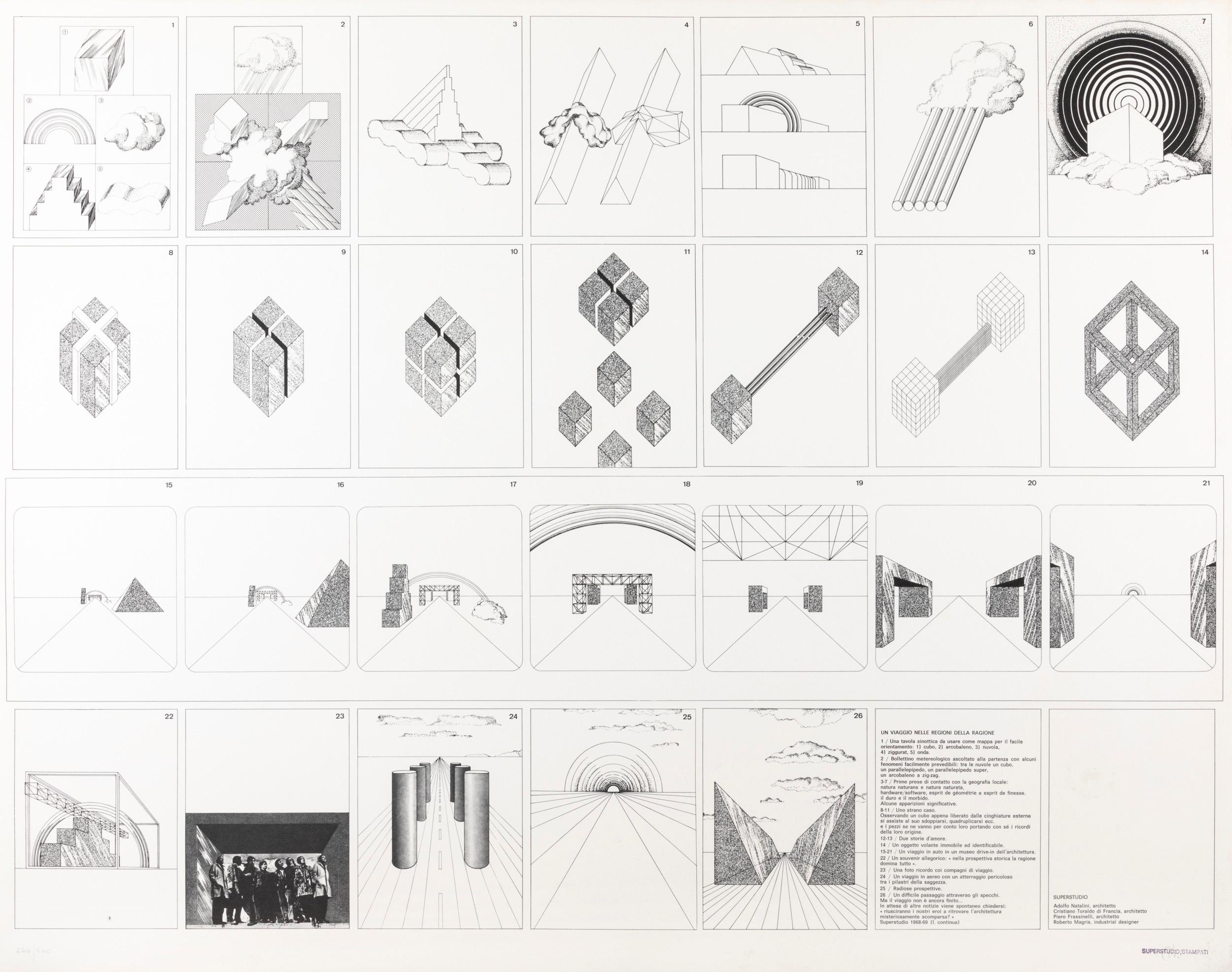 Superstudio Print – Viaggio nelle regioni della ragione, Radikal, Architektur, Projekte