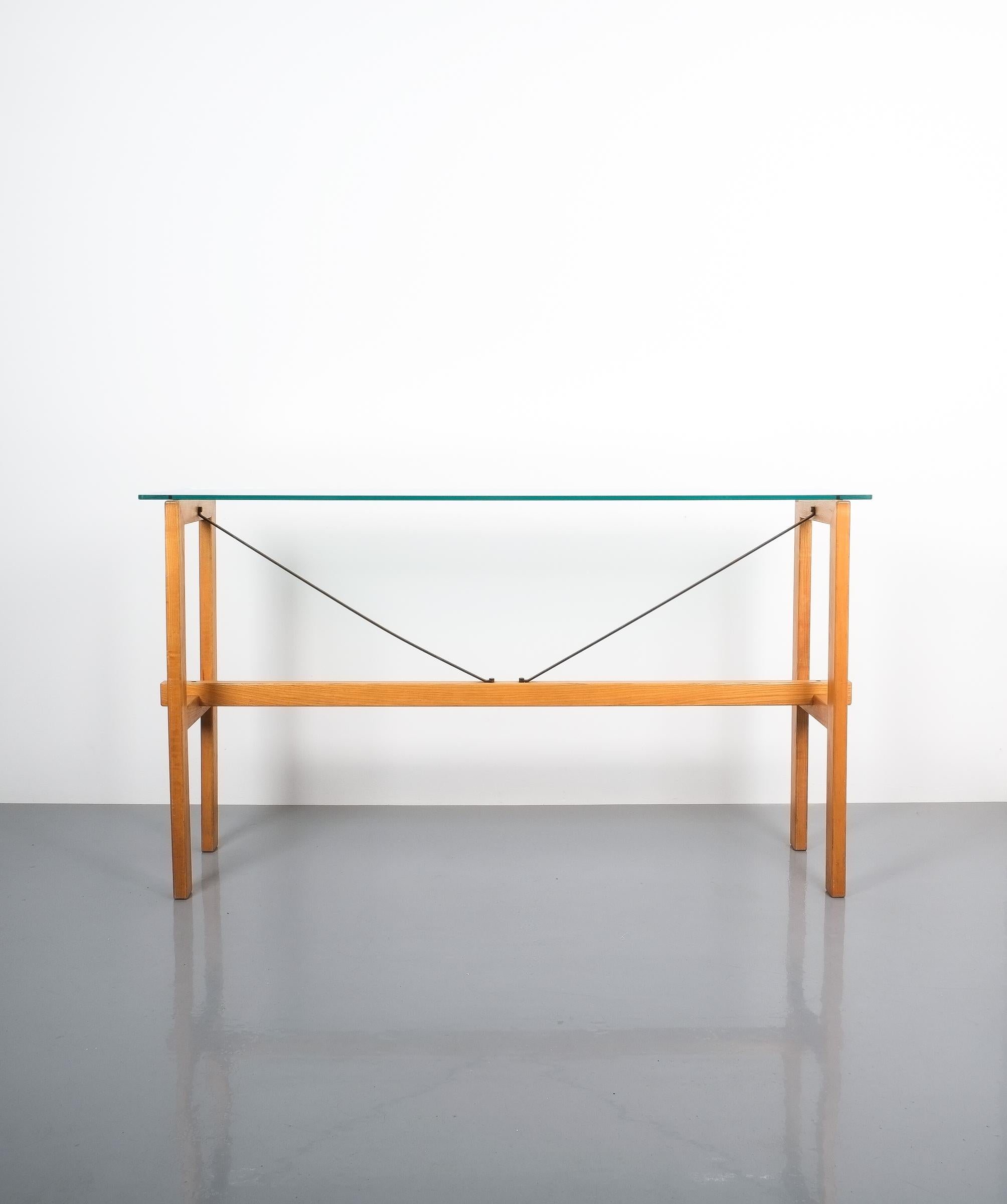 Mid-Century Modern Superstudio Console Table Wood and Glass Zanotta, Italy, circa 1980 For Sale