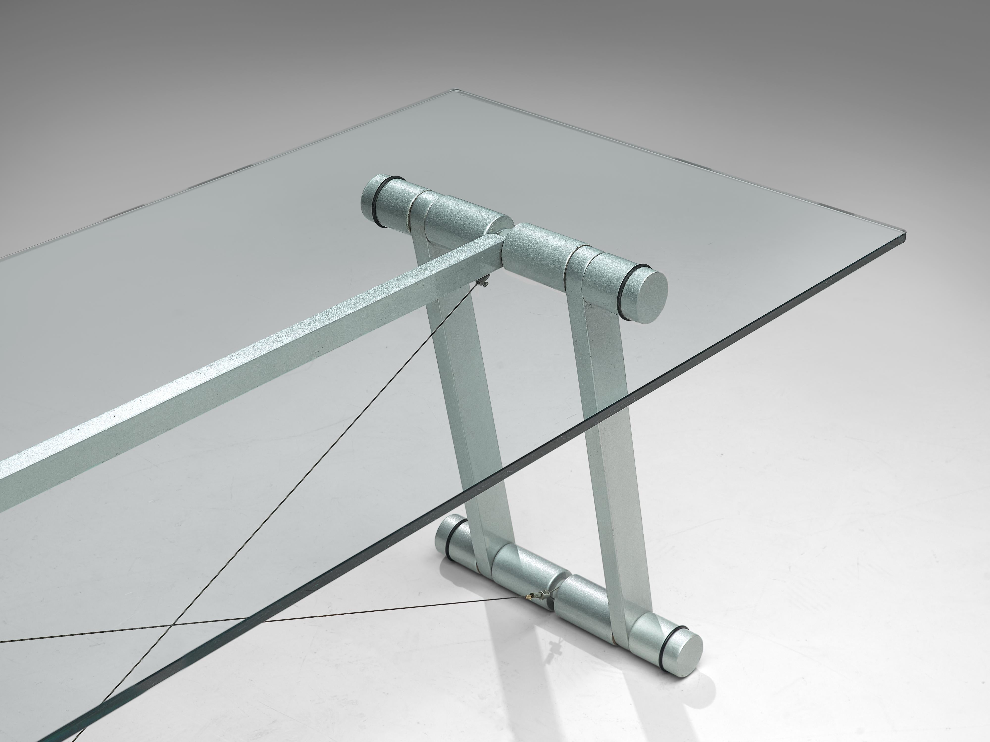 Mid-Century Modern Table de salle à manger Teso avec plateau en verre et base en bois métallique Superstudio en vente