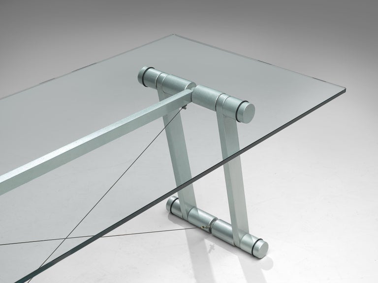 Mid-Century Modern Superstudio Dining Table 'Teso' with Glass Top and Metal Base For Sale