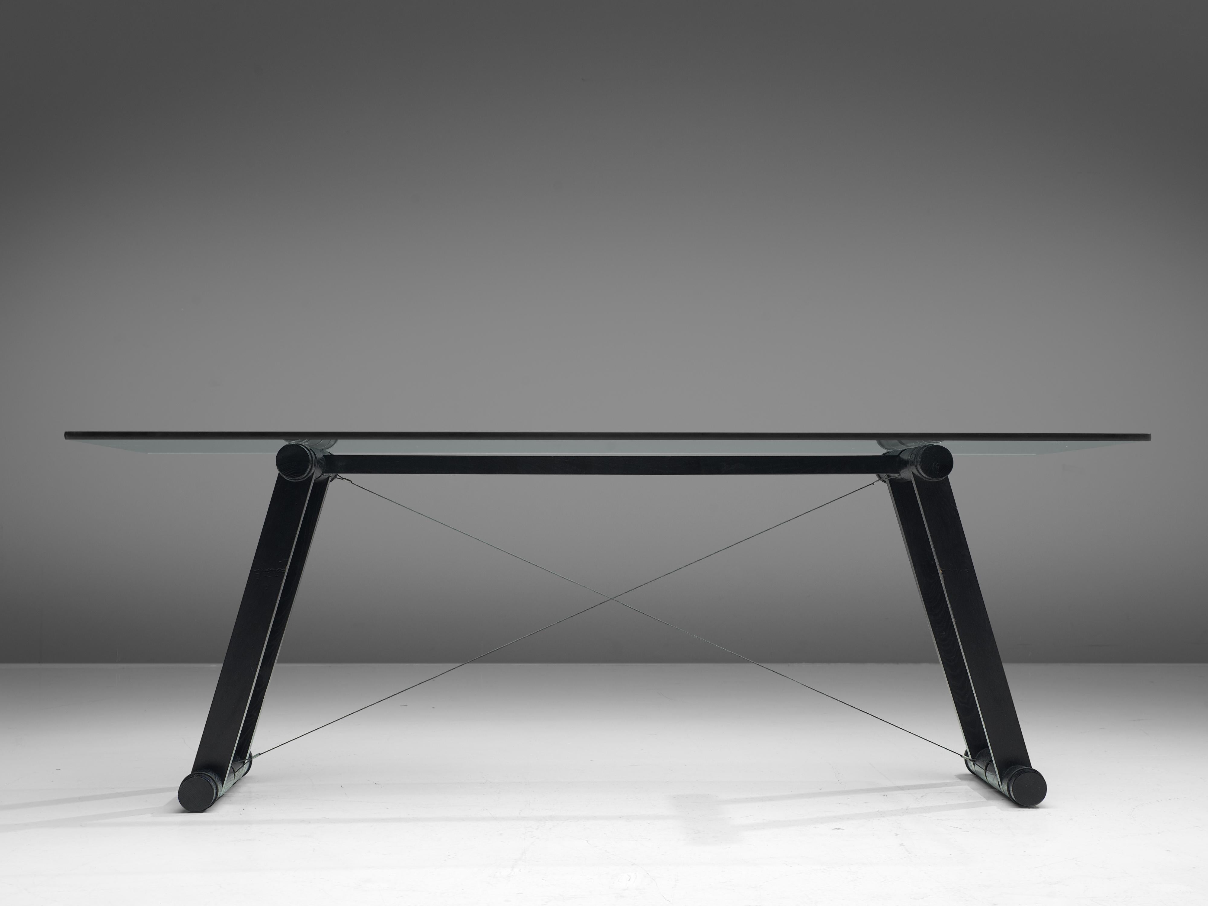 Post-Modern Superstudio 'Teso' Dining Table with Glass Top and Black Ash Base  For Sale