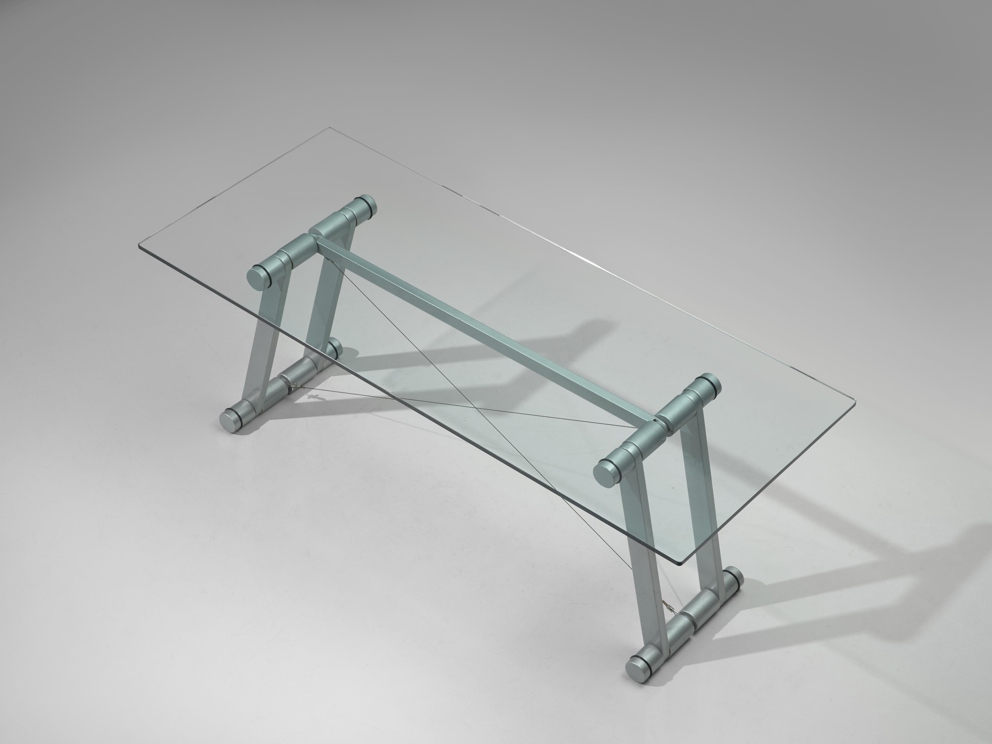 Table de salle à manger Teso avec plateau en verre et base en bois métallique Superstudio en vente 1