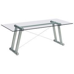 Mesa de Comedor Superstudio 'Teso' con Tablero de Cristal y Base de Madera Metálica