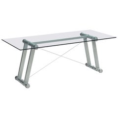 Used Superstudio Dining Table 'Teso' with Glass Top and Metal Base