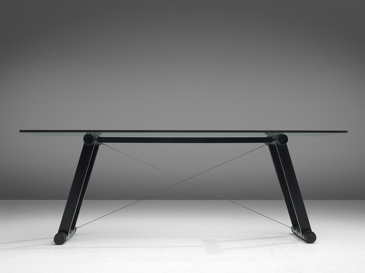 Mid-Century Modern Superstudio Dining Table with Glass Top and Black Base
