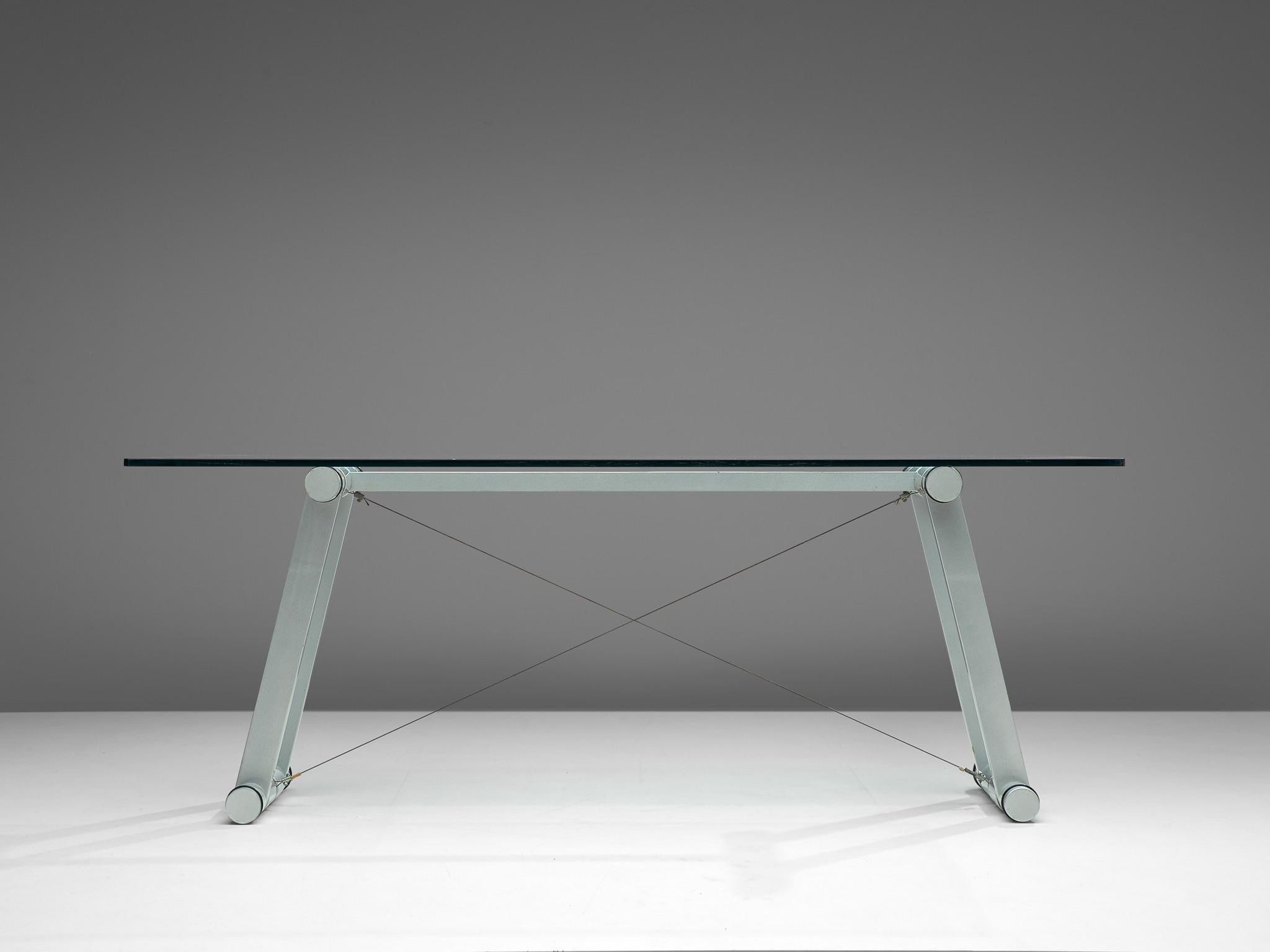 Mid-Century Modern Superstudio Dining Table with Glass Top and Metallic Base