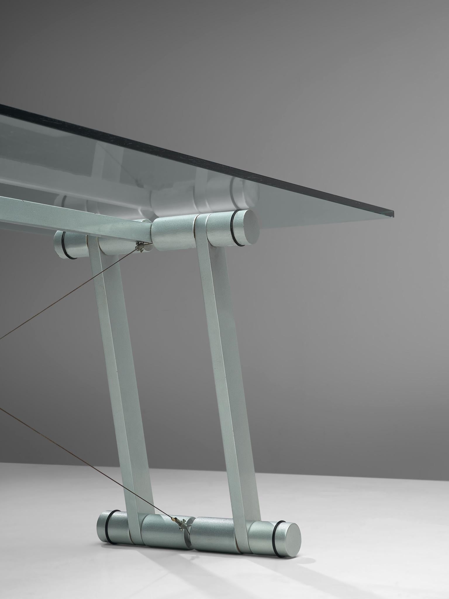 Superstudio Dining Table with Glass Top and Metallic Base In Good Condition In Waalwijk, NL