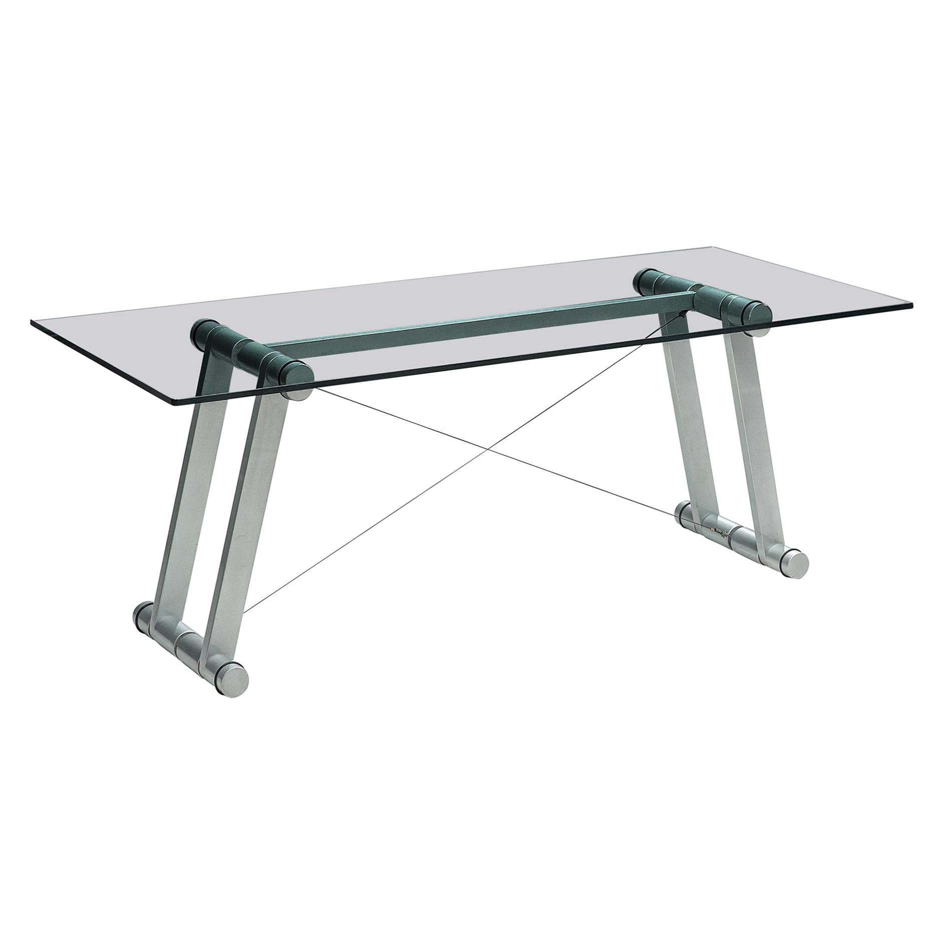 Superstudio Dining Table with Glass Top and Metallic Base