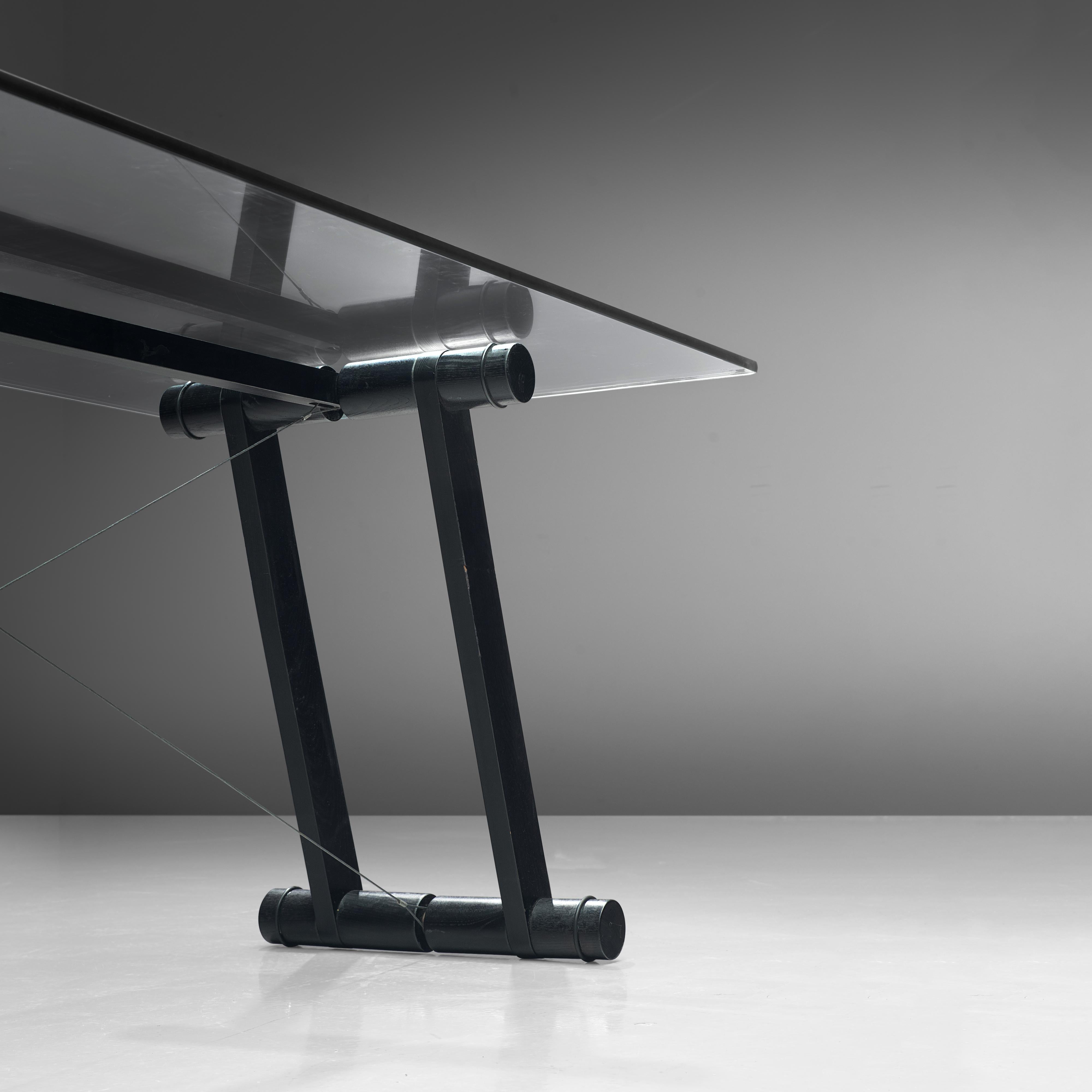 Superstudio 'Teso' Dining Table with Glass Top and Black Ash Base  In Good Condition For Sale In Waalwijk, NL