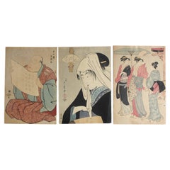 Japanese Woodblock, Set of 3, Prints by Noguchi / Kiyonaga, Utamaro, Hokusai