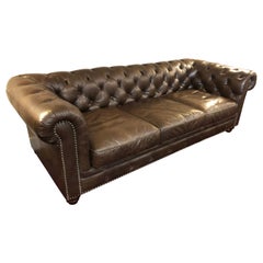 Supple Brown Leather Chesterfield Style Large Sofa