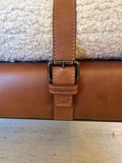 Supple Brown Leather & Nubby Cream Boucle Bench on Black Steel Legs