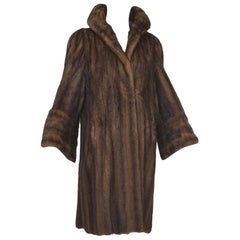 Supple Cognac Mink Hollywood Regency Swing Coat with Art Deco Cuffs - S-M, 1940s