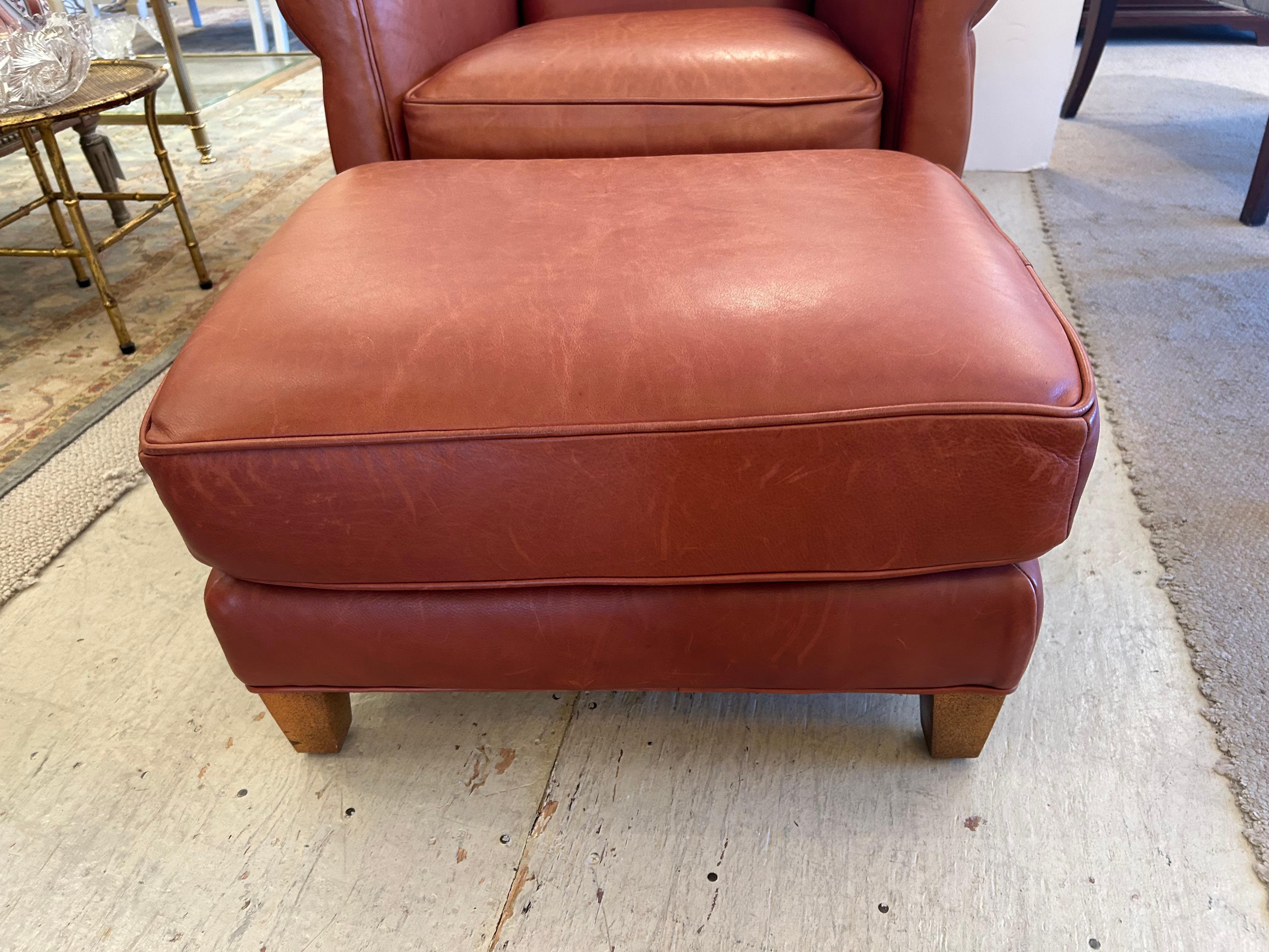 Supple Leather Art Deco Style Club Chair & Ottoman For Sale 5