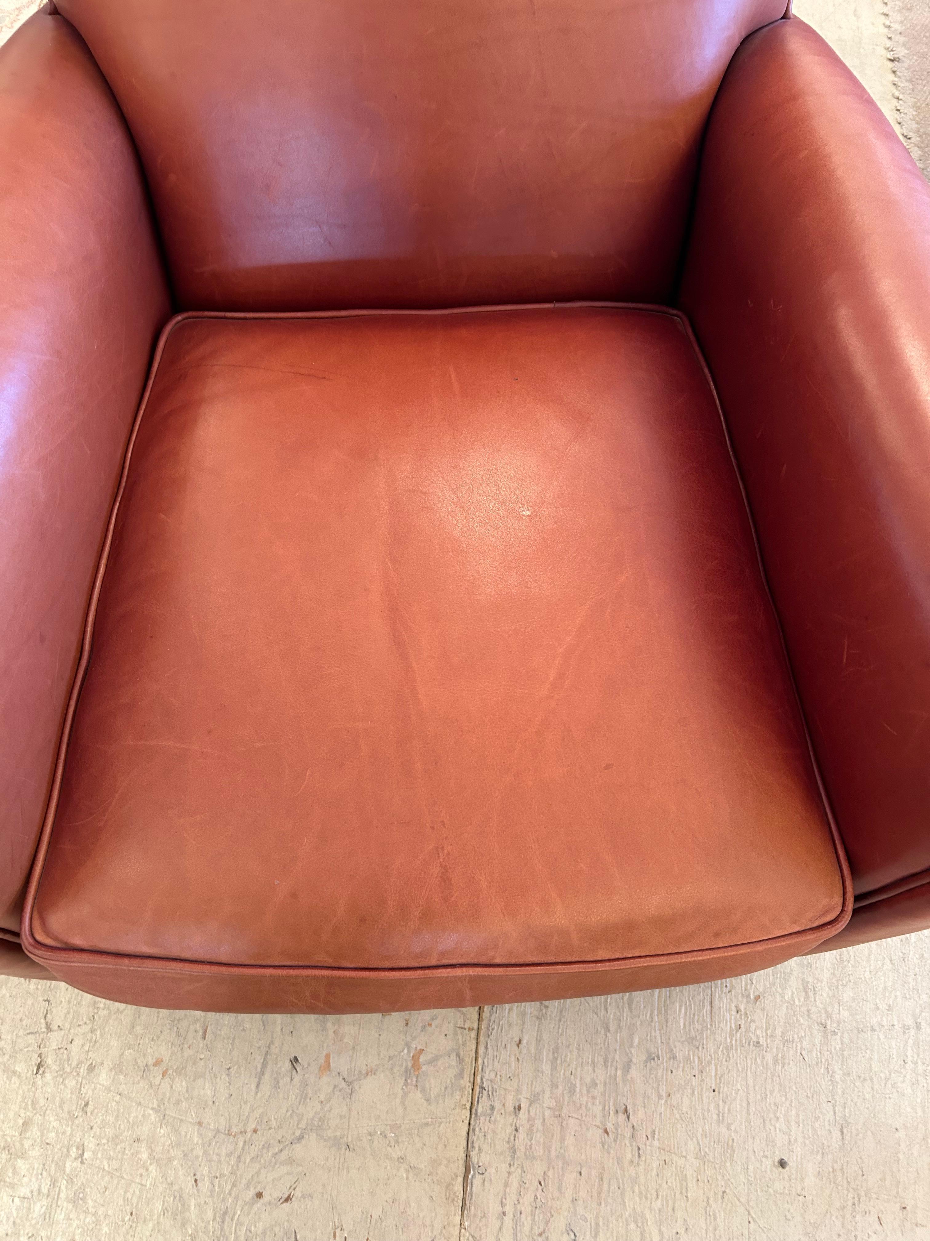 Supple Leather Art Deco Style Club Chair & Ottoman For Sale 6