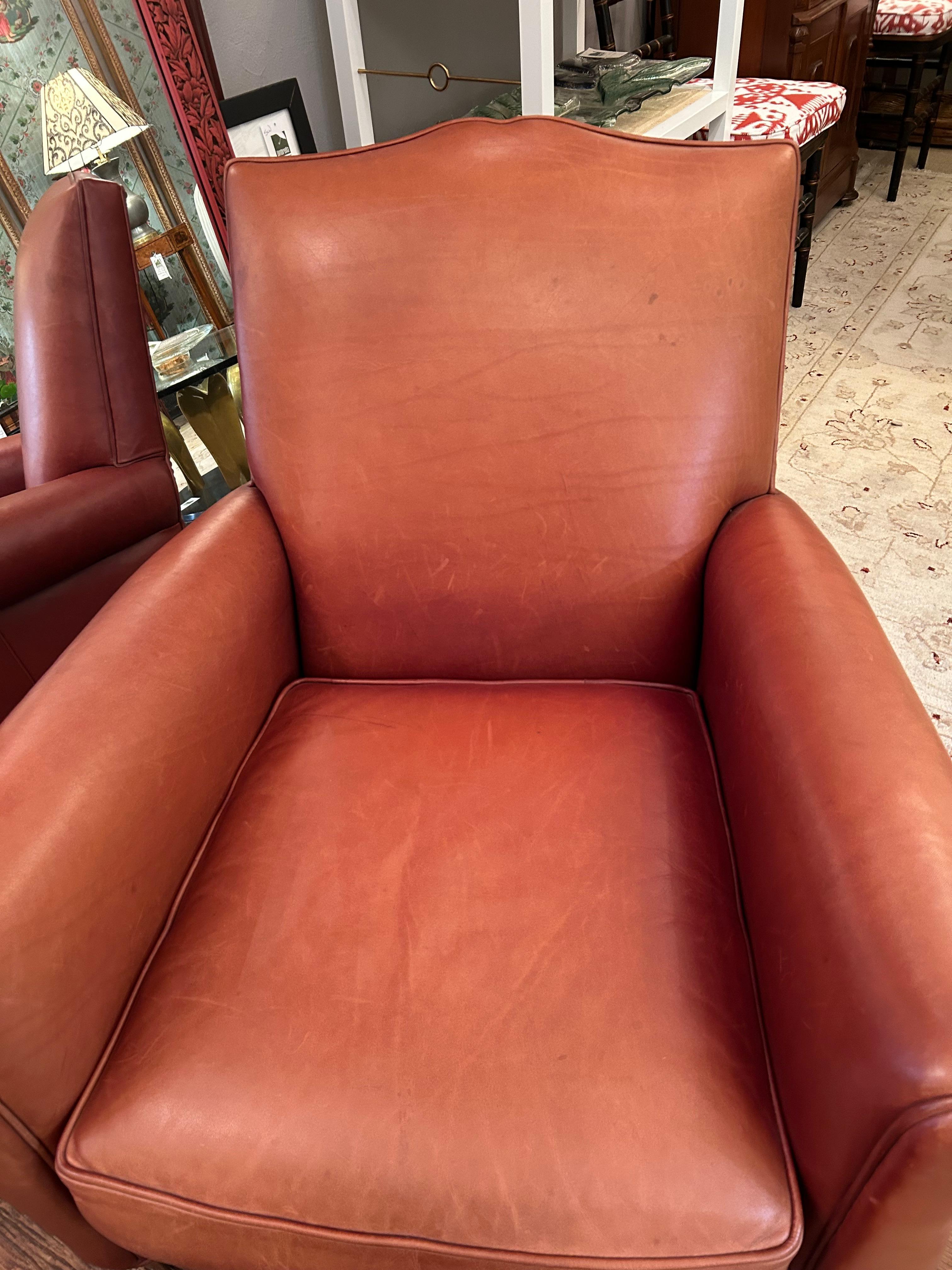 Supple Leather Art Deco Style Club Chair & Ottoman For Sale 7
