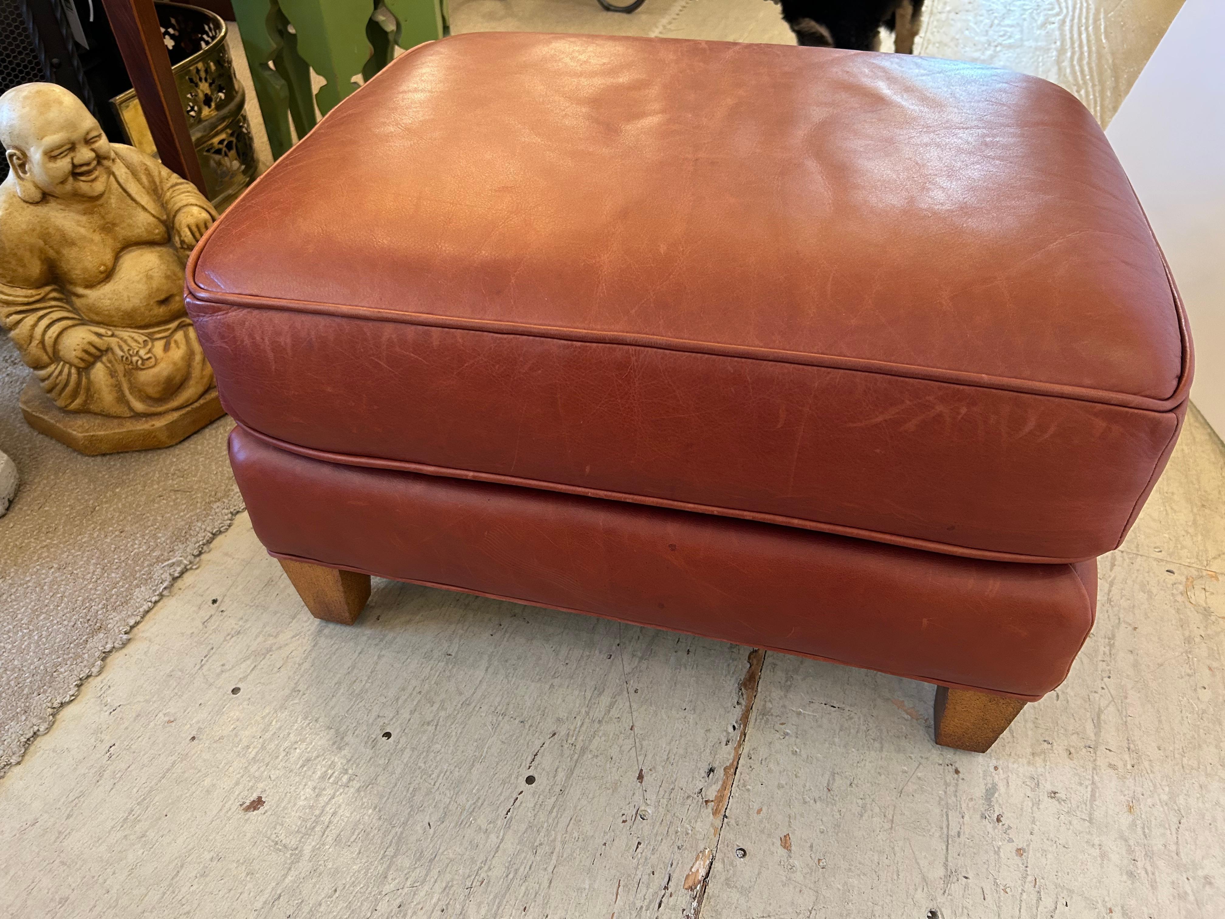 Supple Leather Art Deco Style Club Chair & Ottoman For Sale 10
