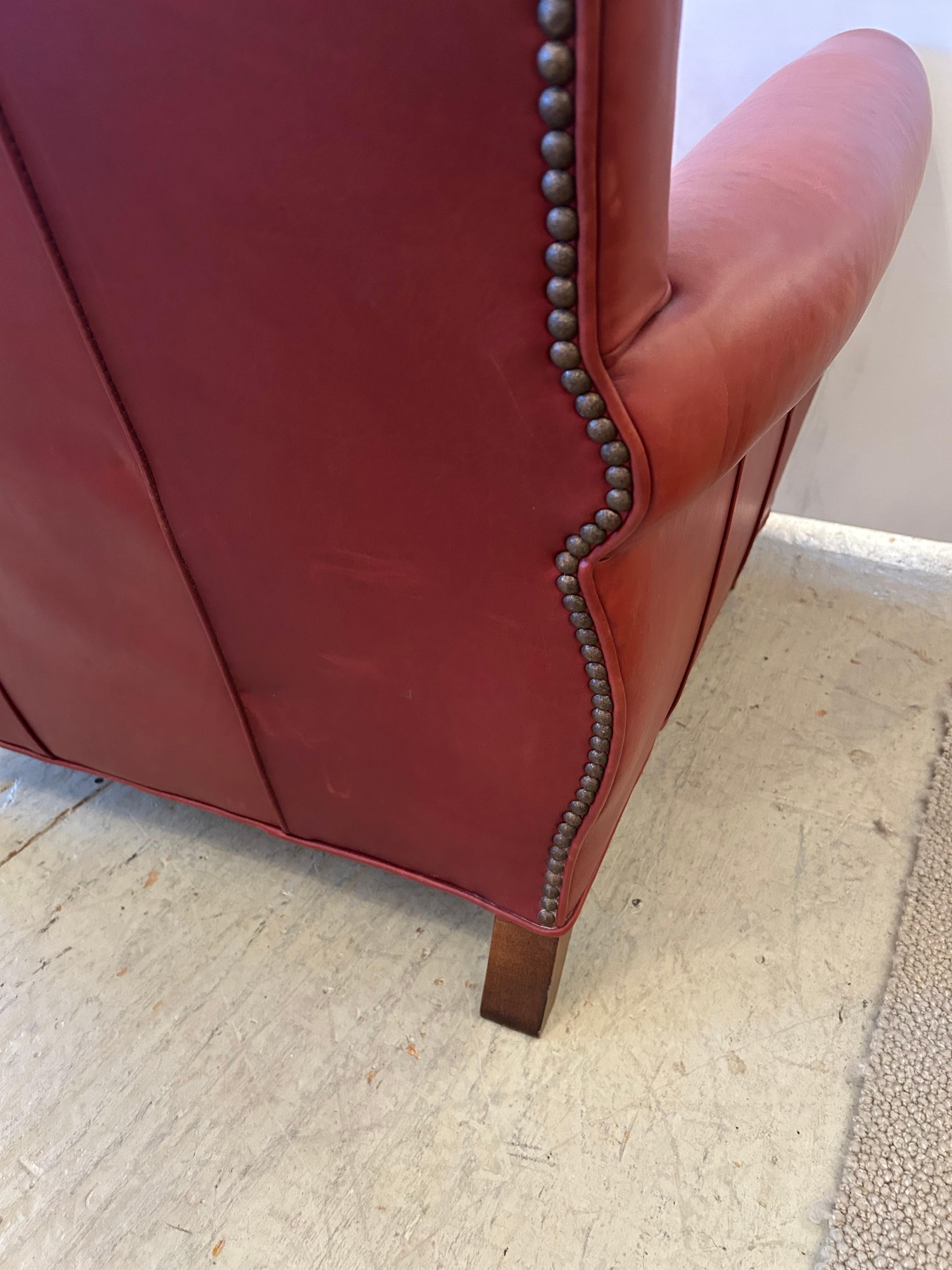 Supple Leather Art Deco Style Club Chair & Ottoman For Sale 2