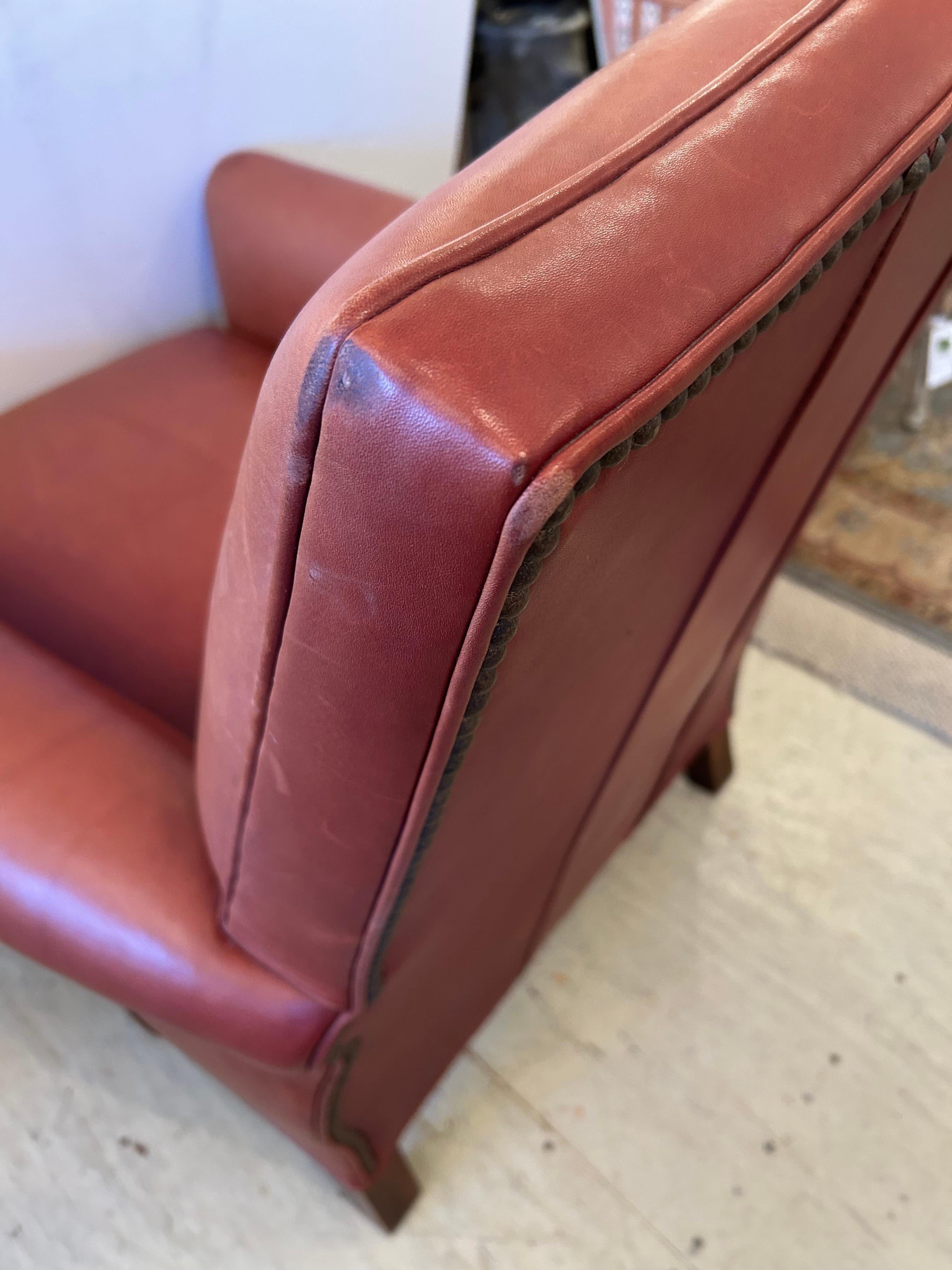 Supple Leather Art Deco Style Club Chair & Ottoman For Sale 3