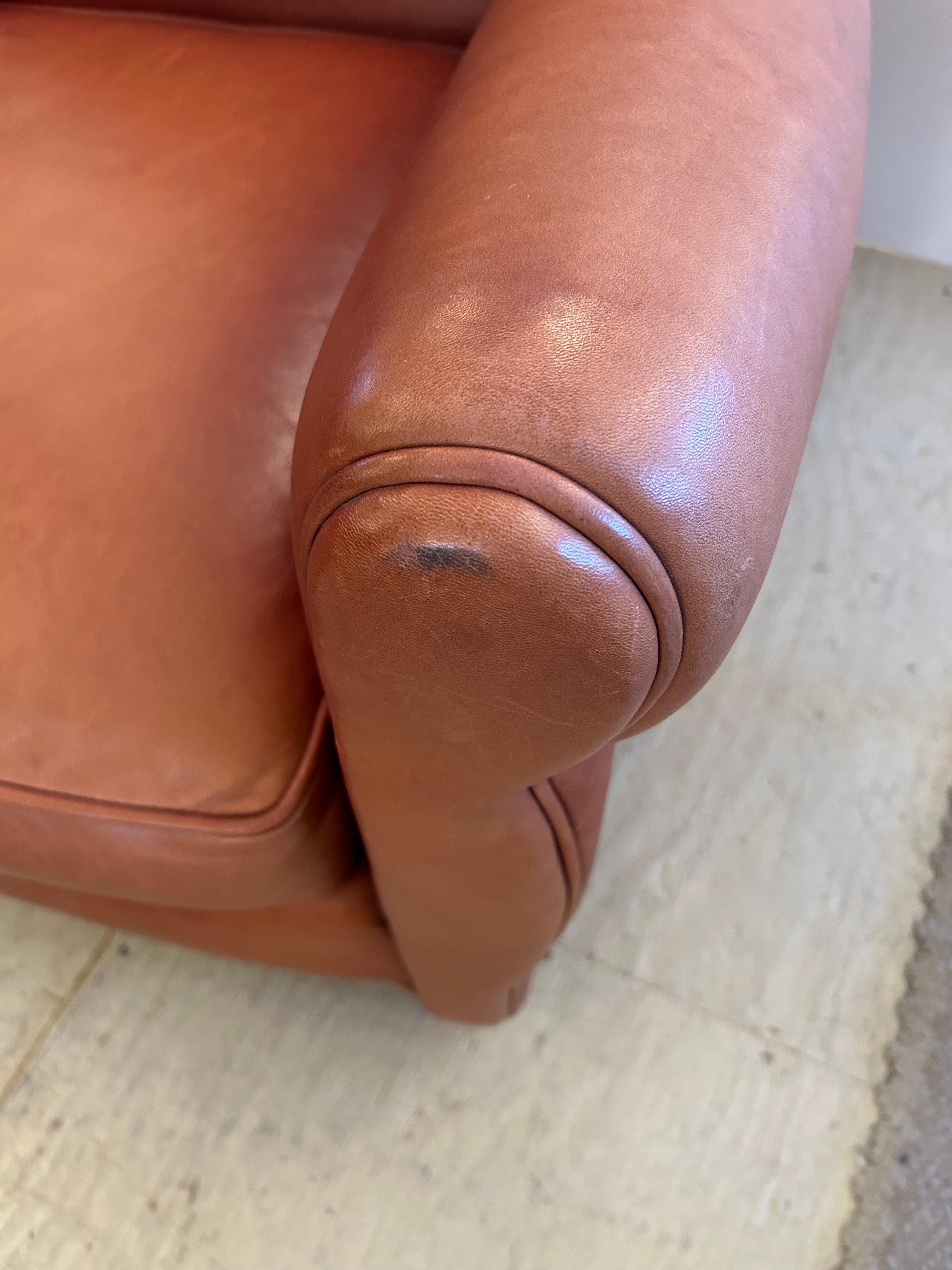 Supple Leather Art Deco Style Club Chair & Ottoman For Sale 4