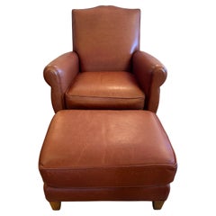 Supple Leder-Clubsessel und Ottomane im Art-déco-Stil