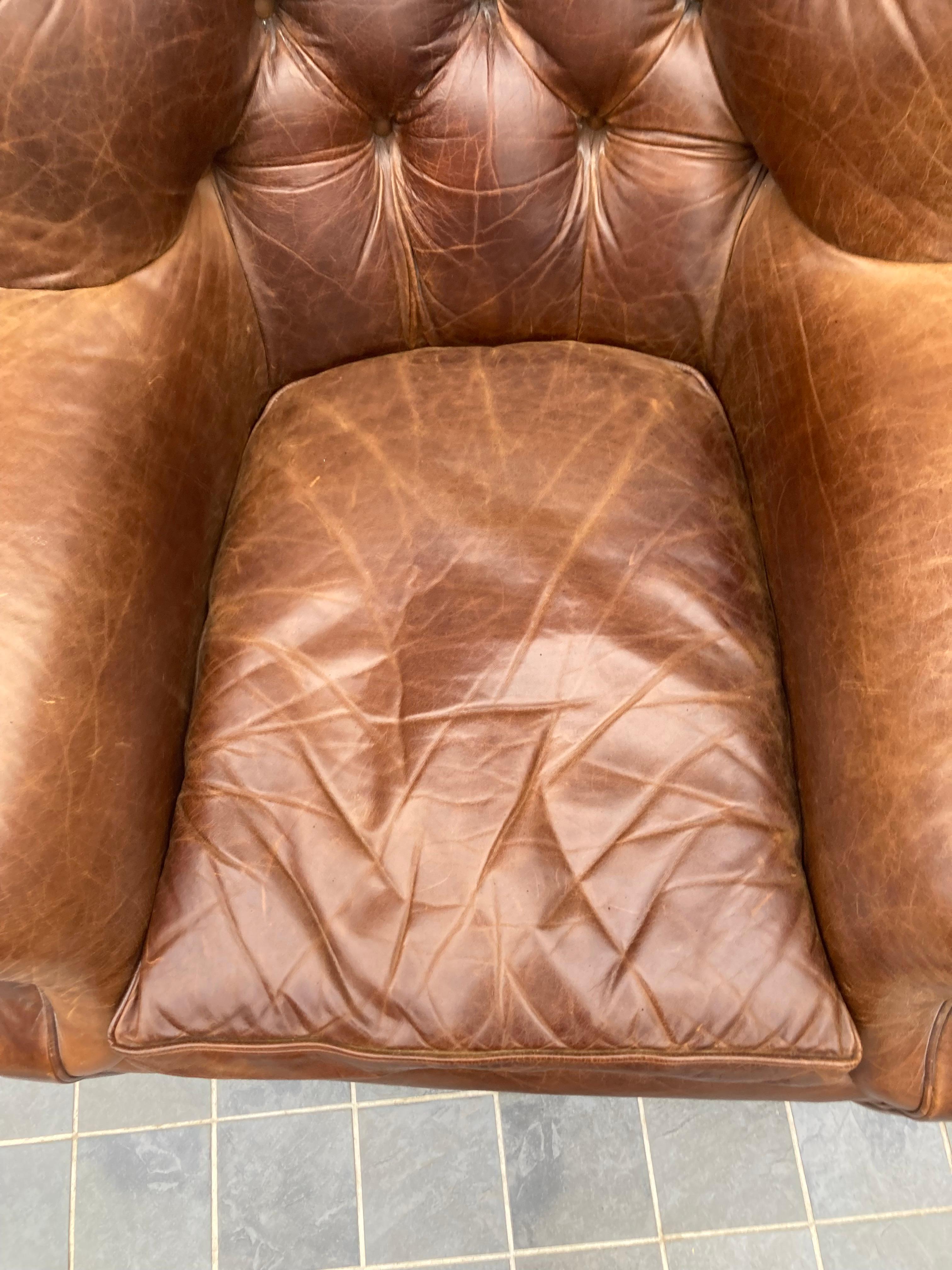 Supple Leather Tufted Club Chair & Ottoman Set 2